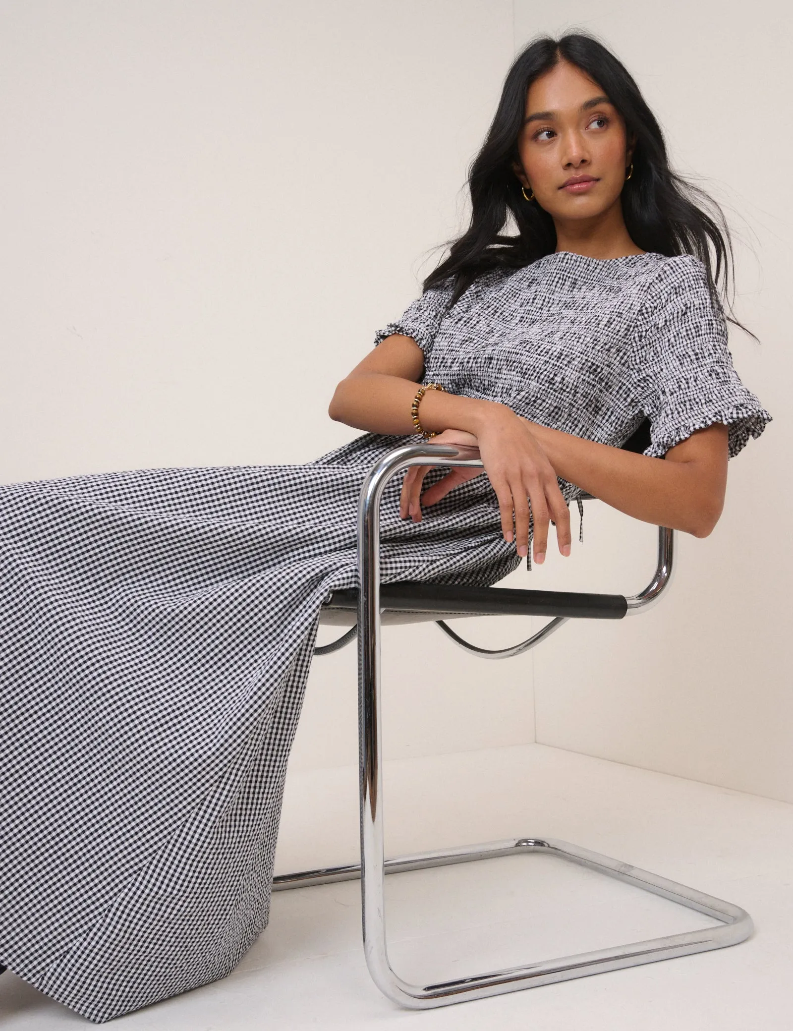 Navy Gingham Shirred Leah Midi Dress sold by Nobody's Child product image thumbnail 4