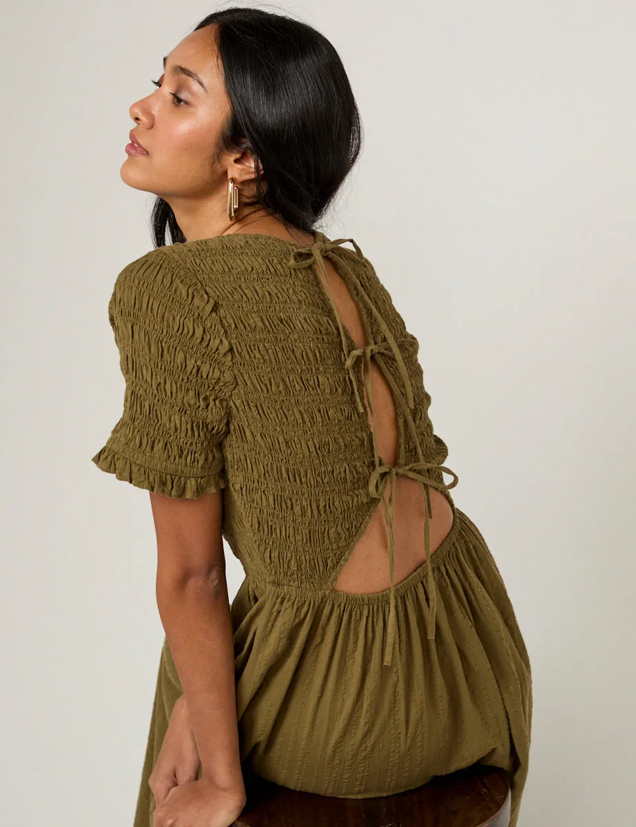 Khaki Shirred Leah Midi Dress sold by Nobody's Child product image thumbnail 2