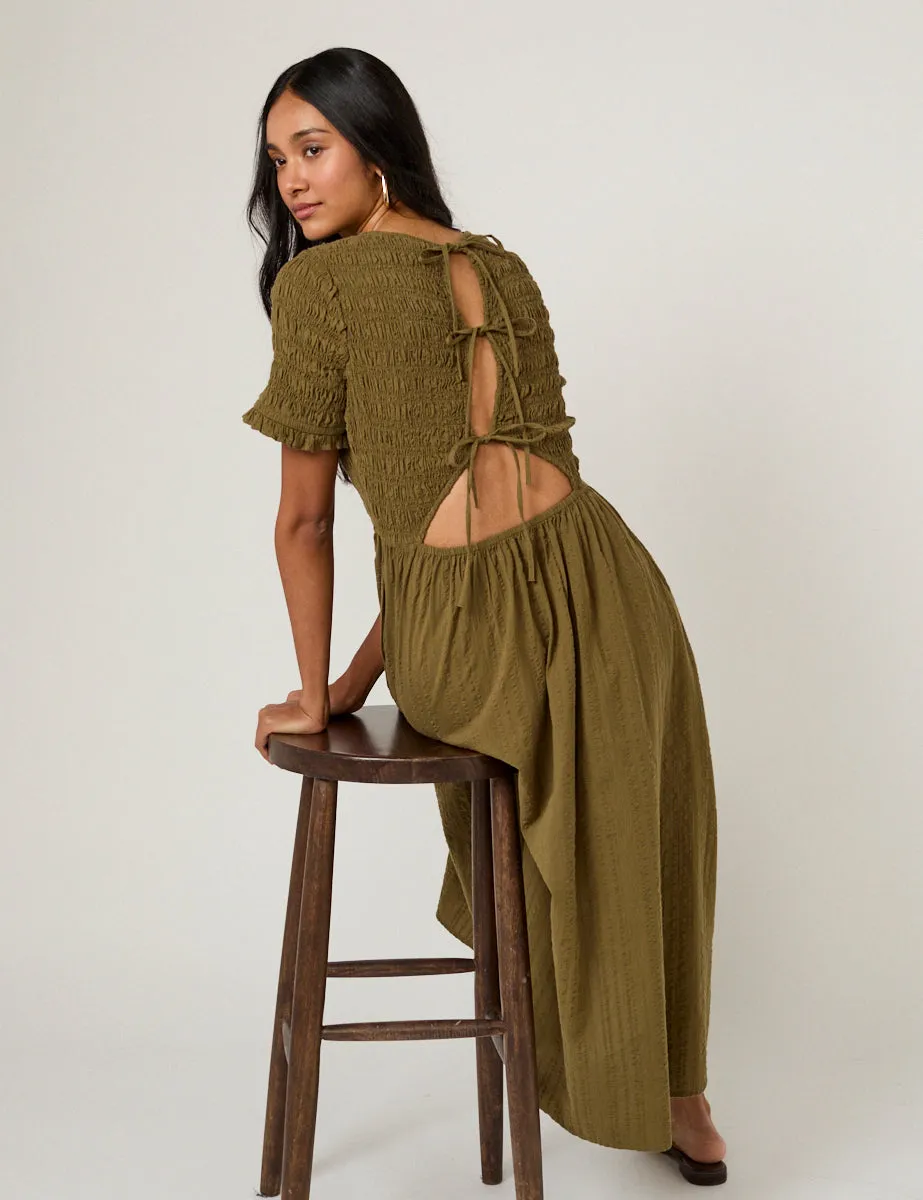 Khaki Shirred Leah Midi Dress sold by Nobody's Child product image thumbnail 5