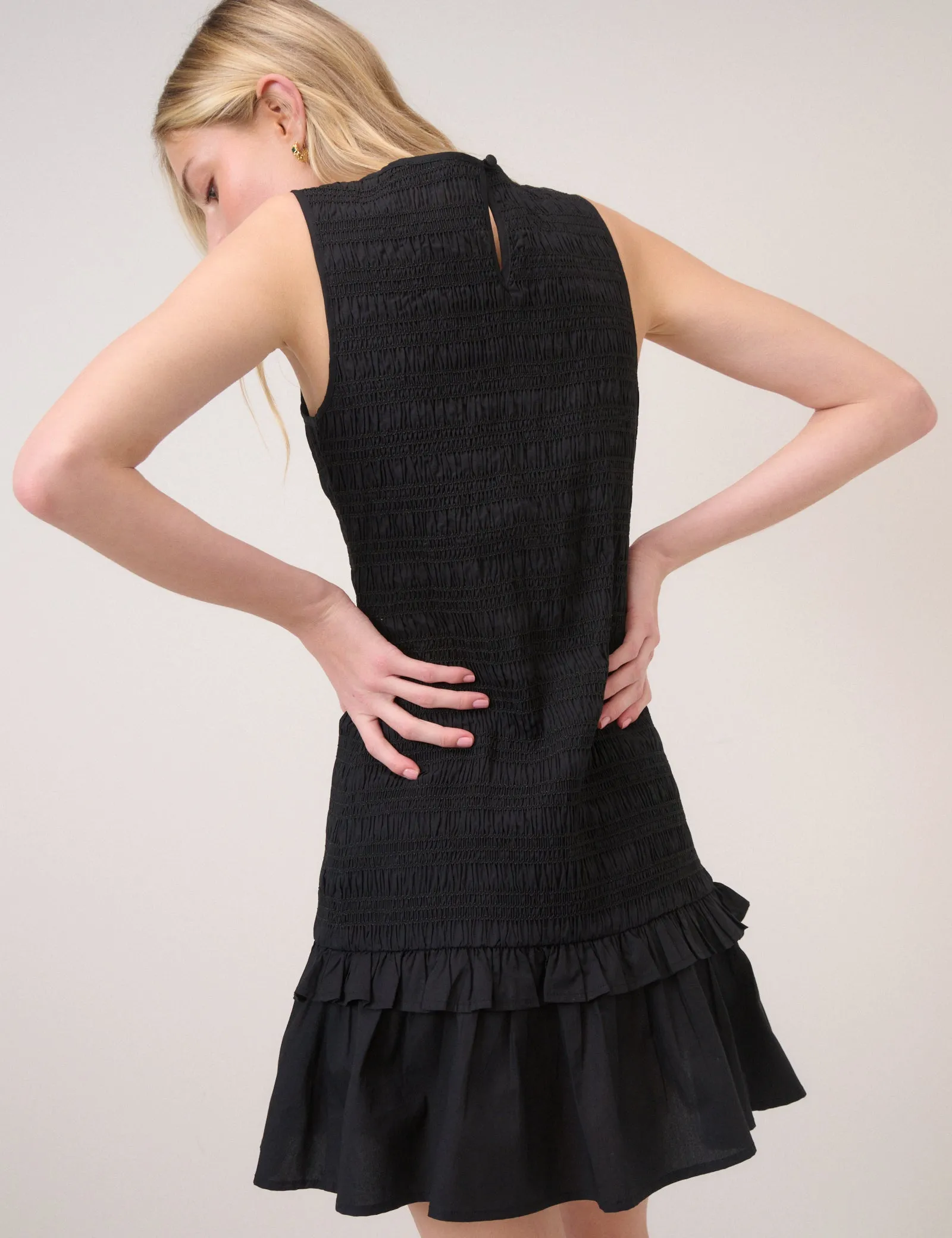 Black Shirred Henley Mini Dress sold by Nobody's Child product image thumbnail 5