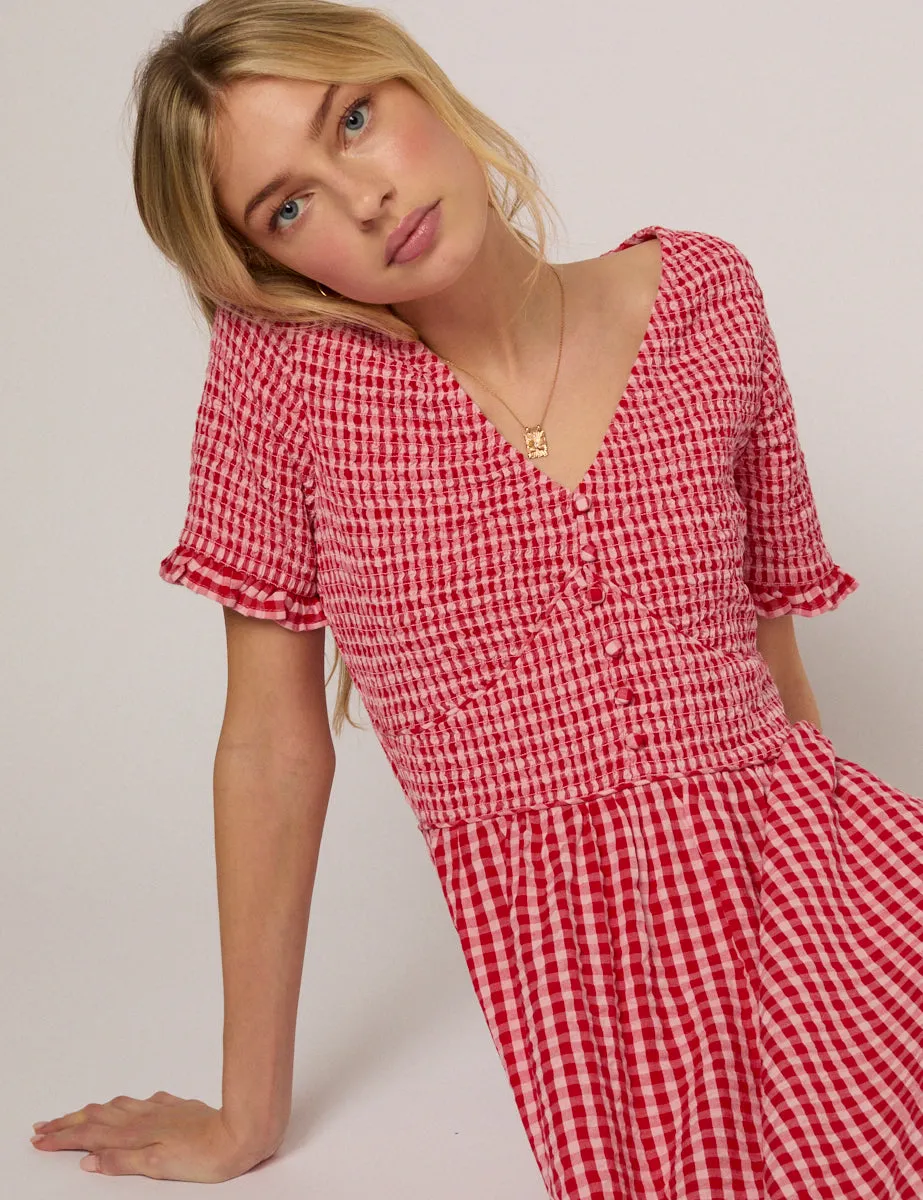 Red Gingham Eliza Midi Dress sold by Nobody's Child product image thumbnail 2