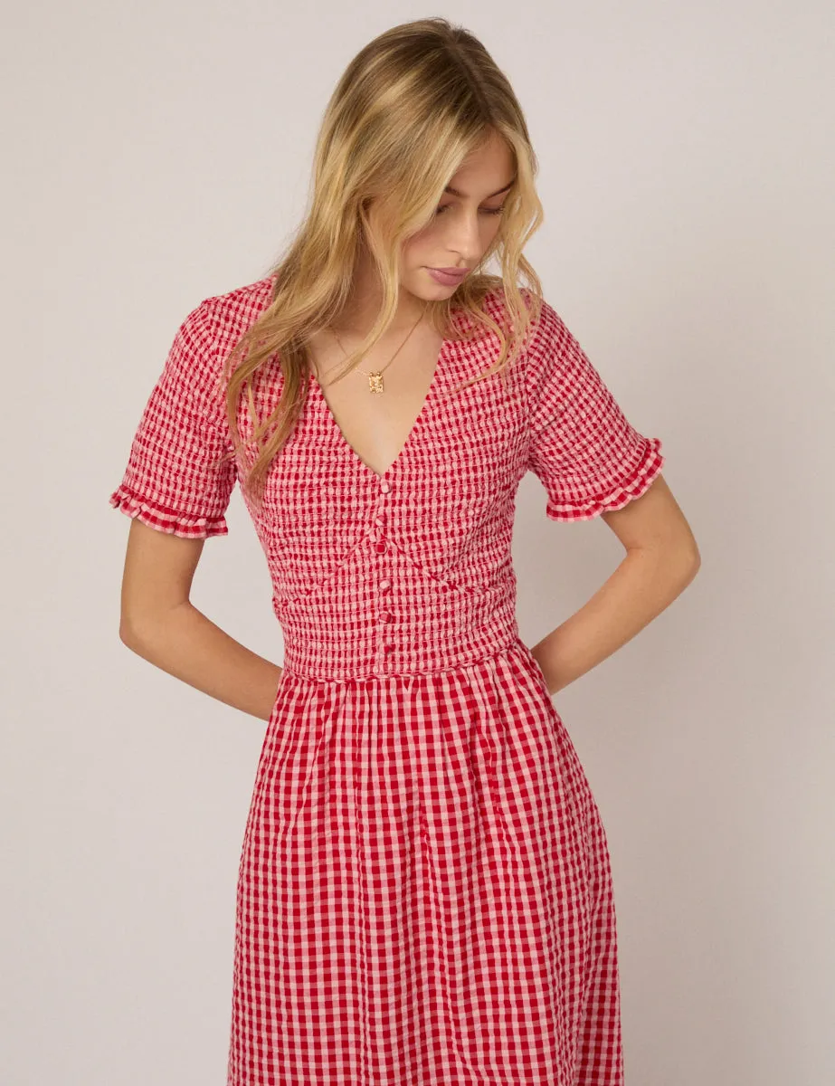 Red Gingham Eliza Midi Dress sold by Nobody's Child product image thumbnail 4