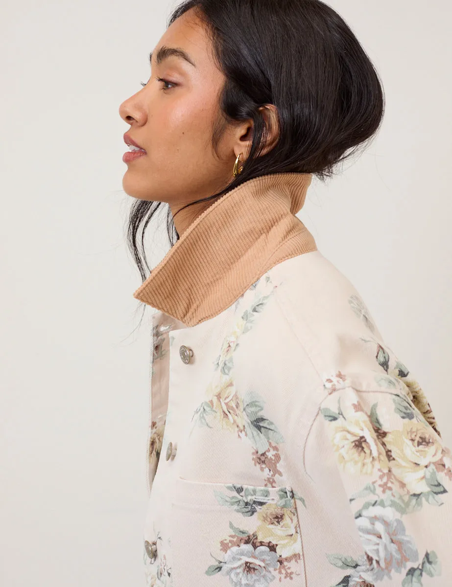 Light Pink Denim Floral Cord Collar Jacket sold by Nobody's Child product image thumbnail 2