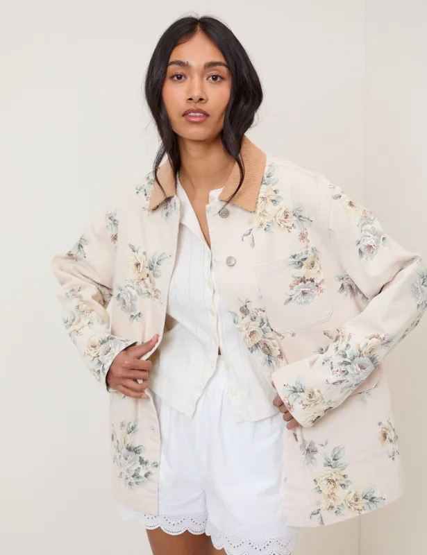 Light Pink Denim Floral Cord Collar Jacket sold by Nobody's Child