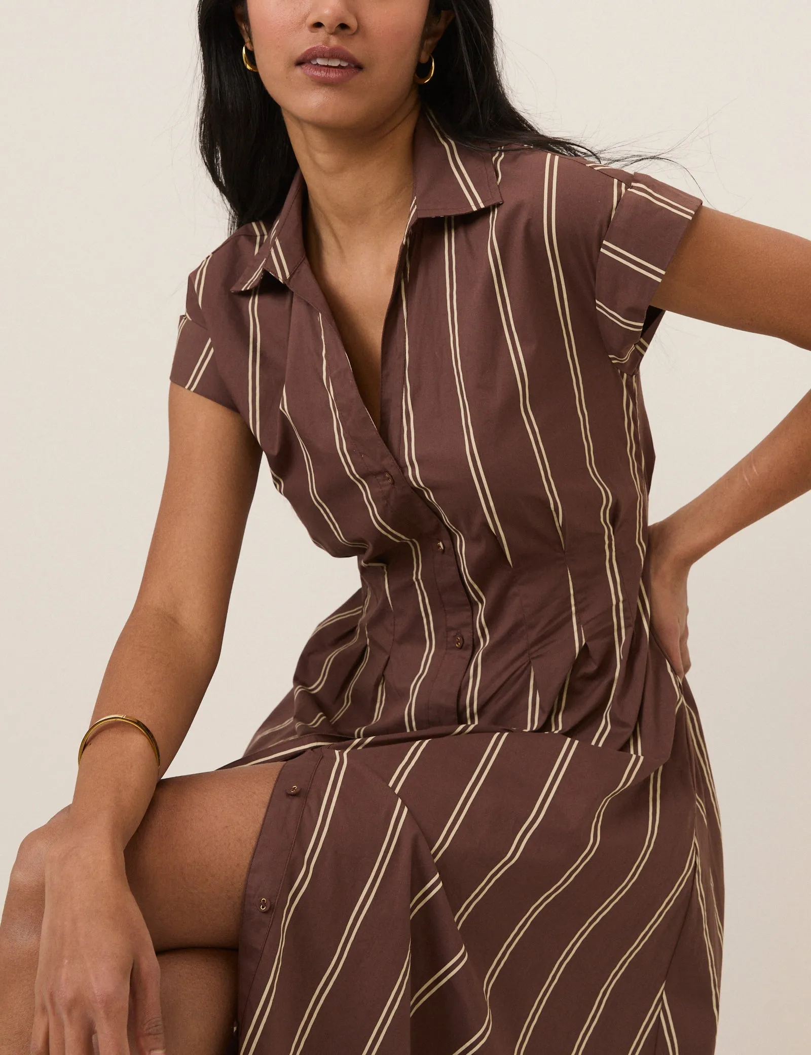 Brown Pinstripe Jane Shirt Dress sold by Nobody's Child product image thumbnail 2