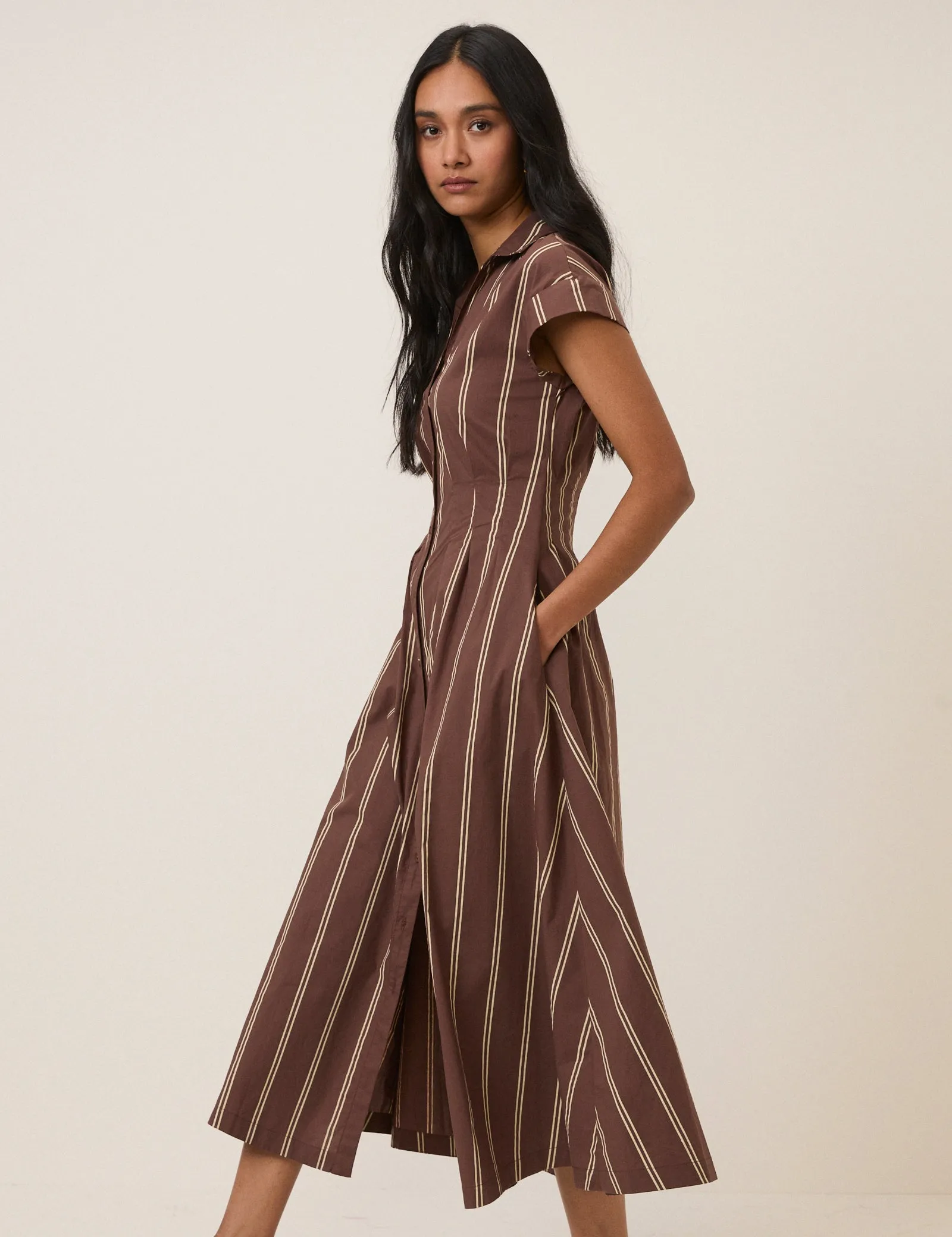 Brown Pinstripe Jane Shirt Dress sold by Nobody's Child product image thumbnail 3