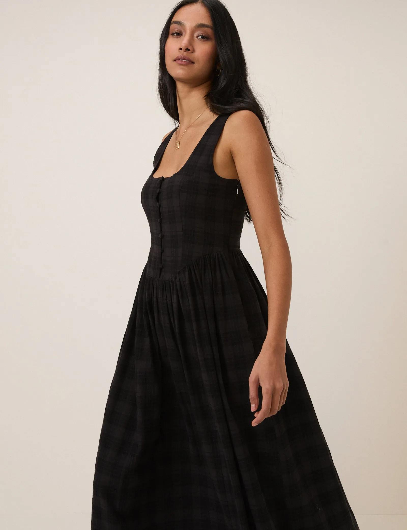 Black Check Cora Midi Dress sold by Nobody's Child product image thumbnail 3
