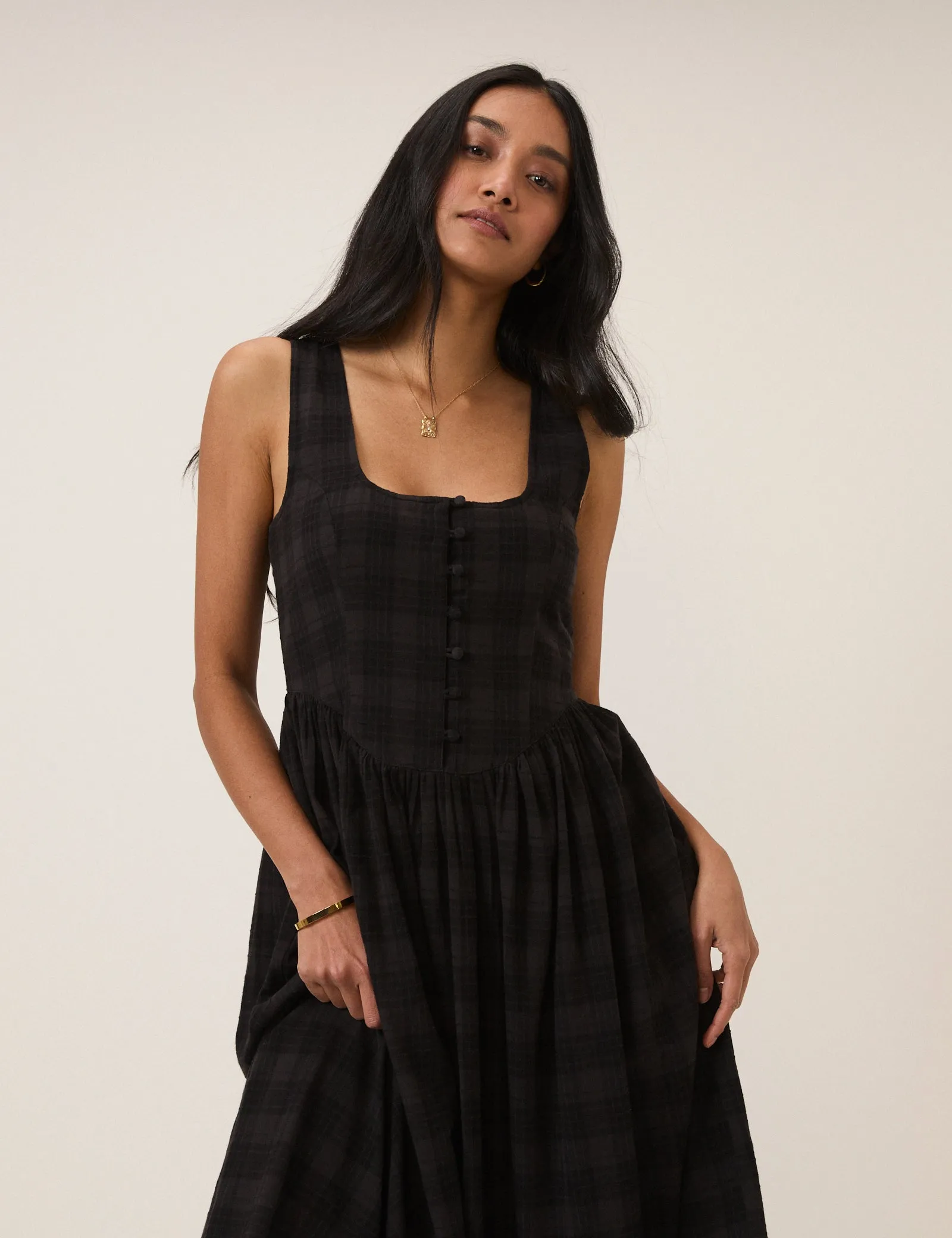 Black Check Cora Midi Dress sold by Nobody's Child product image thumbnail 4