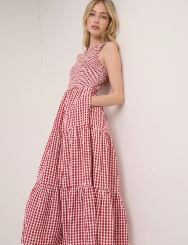 Red Pinstripe Sleeveless Charlie Midi Dress sold by Nobody's Child