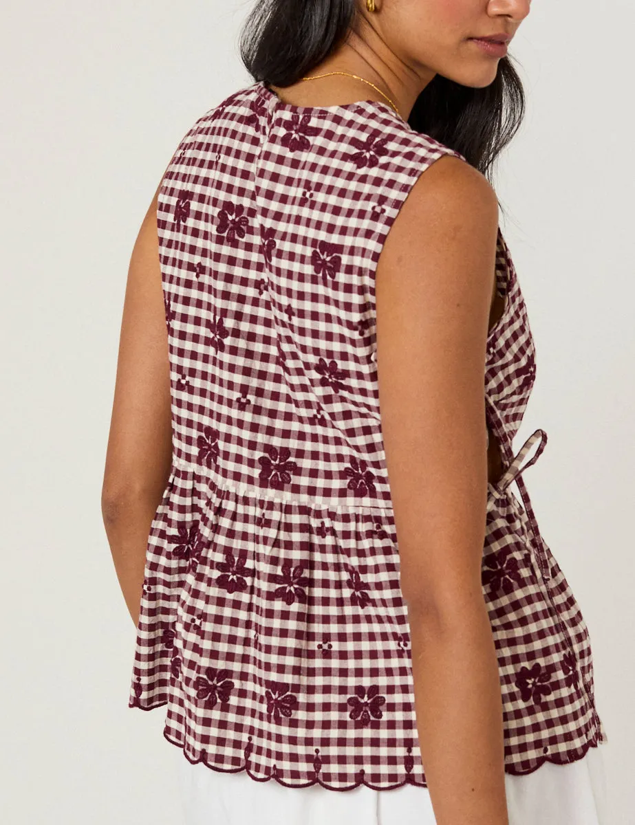 Burgundy Gingham Side Tie Swing Top sold by Nobody's Child product image thumbnail 5