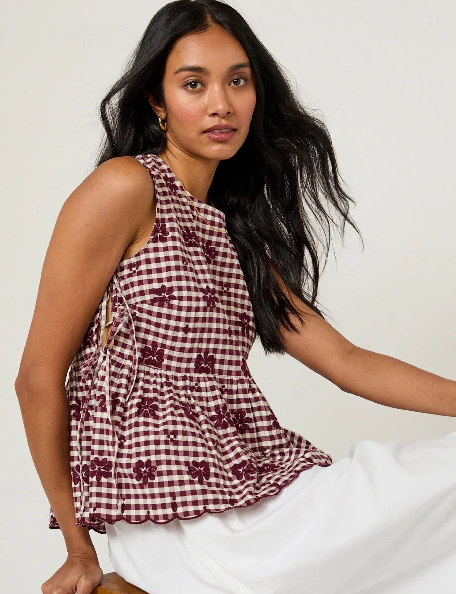 Burgundy Gingham Side Tie Swing Top sold by Nobody's Child product image thumbnail 4