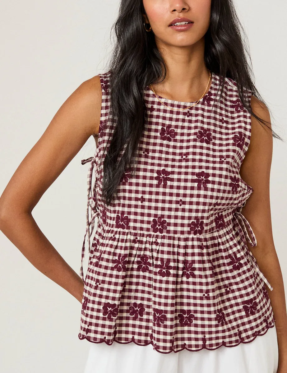 Burgundy Gingham Side Tie Swing Top sold by Nobody's Child product image thumbnail 2