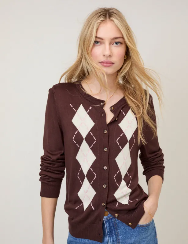 Brown Argyle Print Cardigan made by Nobody's Child