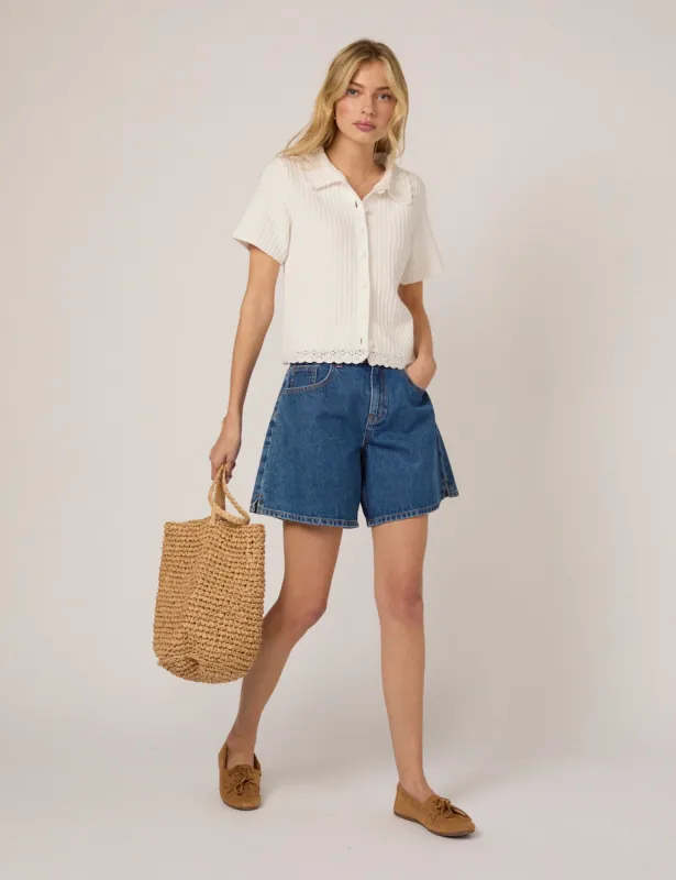 White Crochet Collar Shirt sold by Nobody's Child