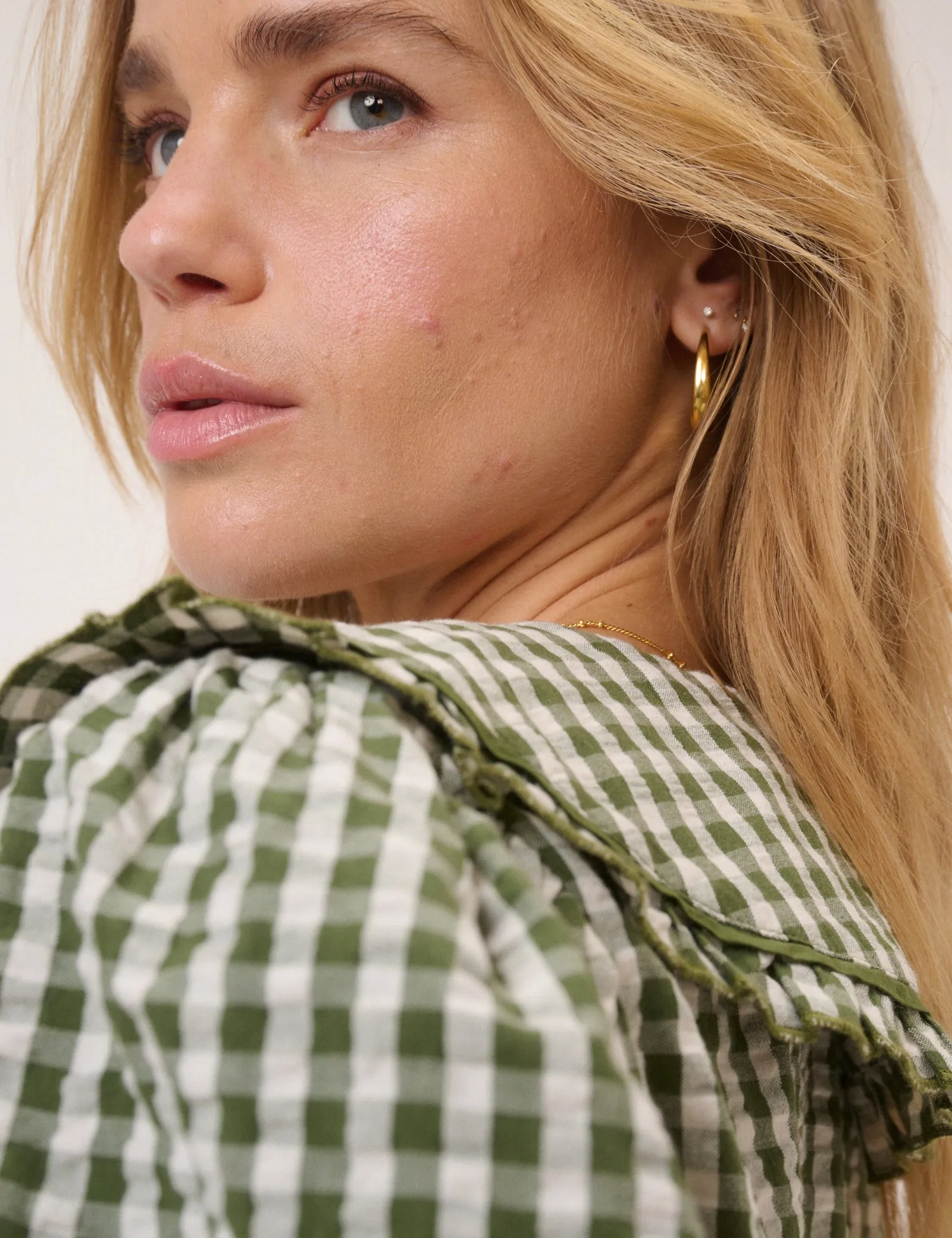 Green Gingham Ruffle Collar Blouse sold by Nobody's Child product image thumbnail 3