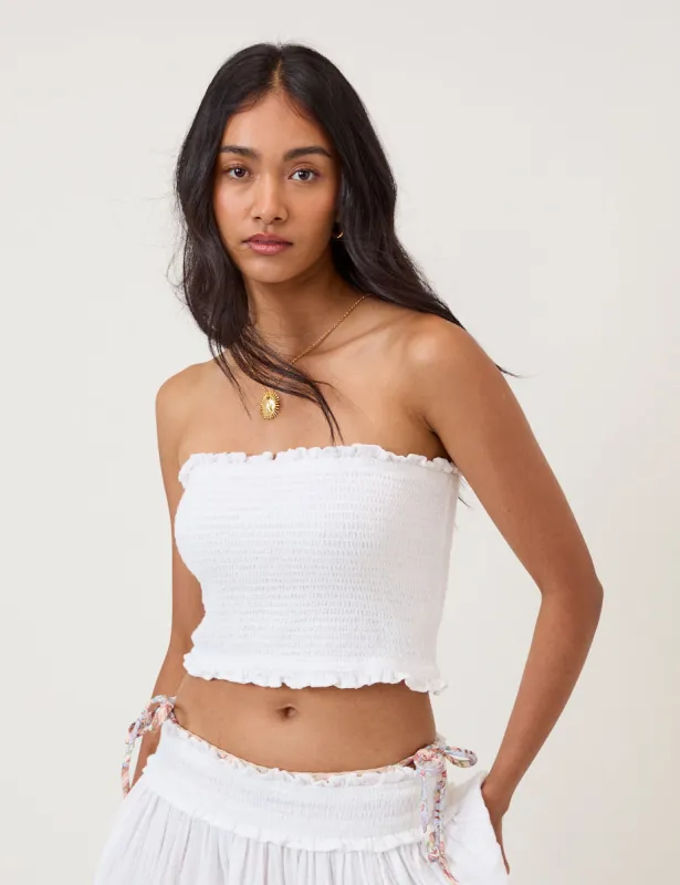 White Shirred Bandeau Top sold by Nobody's Child