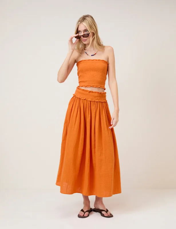 Orange High Waist Midi Skirt sold by Nobody's Child