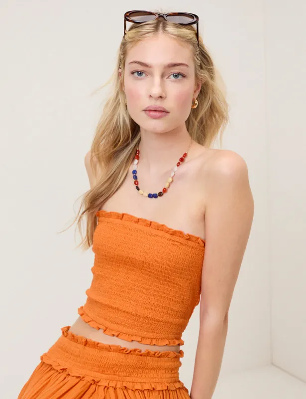 Orange Shirred Bandeau Top sold by Nobody's Child