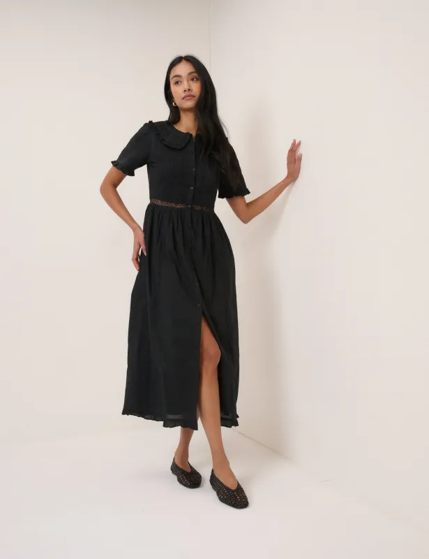 Black Broderie Anglaise Orla Midi Dress sold by Nobody's Child