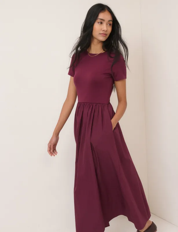 Burgundy Short Sleeve Sarah Midi Dress sold by Nobody's Child