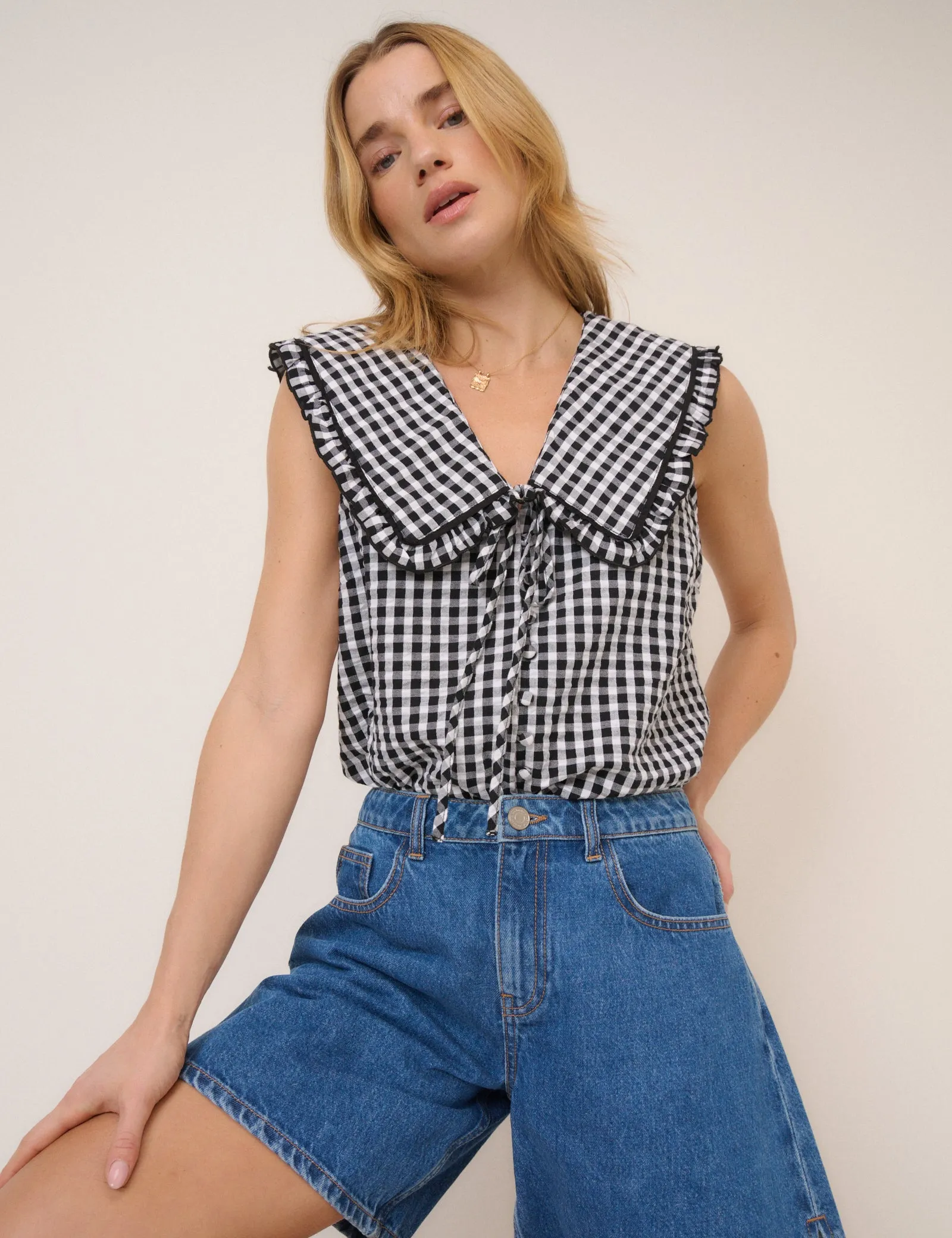 Black Gingham Peter Pan Collar Blouse sold by Nobody's Child product image thumbnail 3