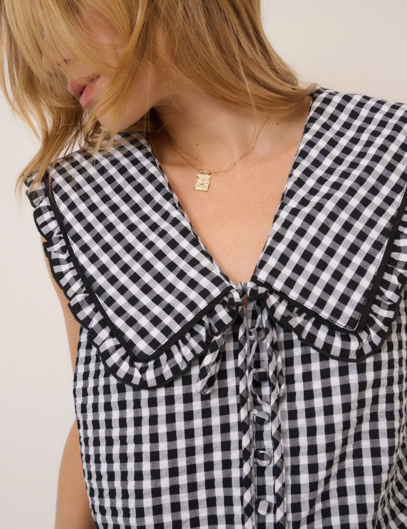 Black Gingham Peter Pan Collar Blouse sold by Nobody's Child product image thumbnail 2