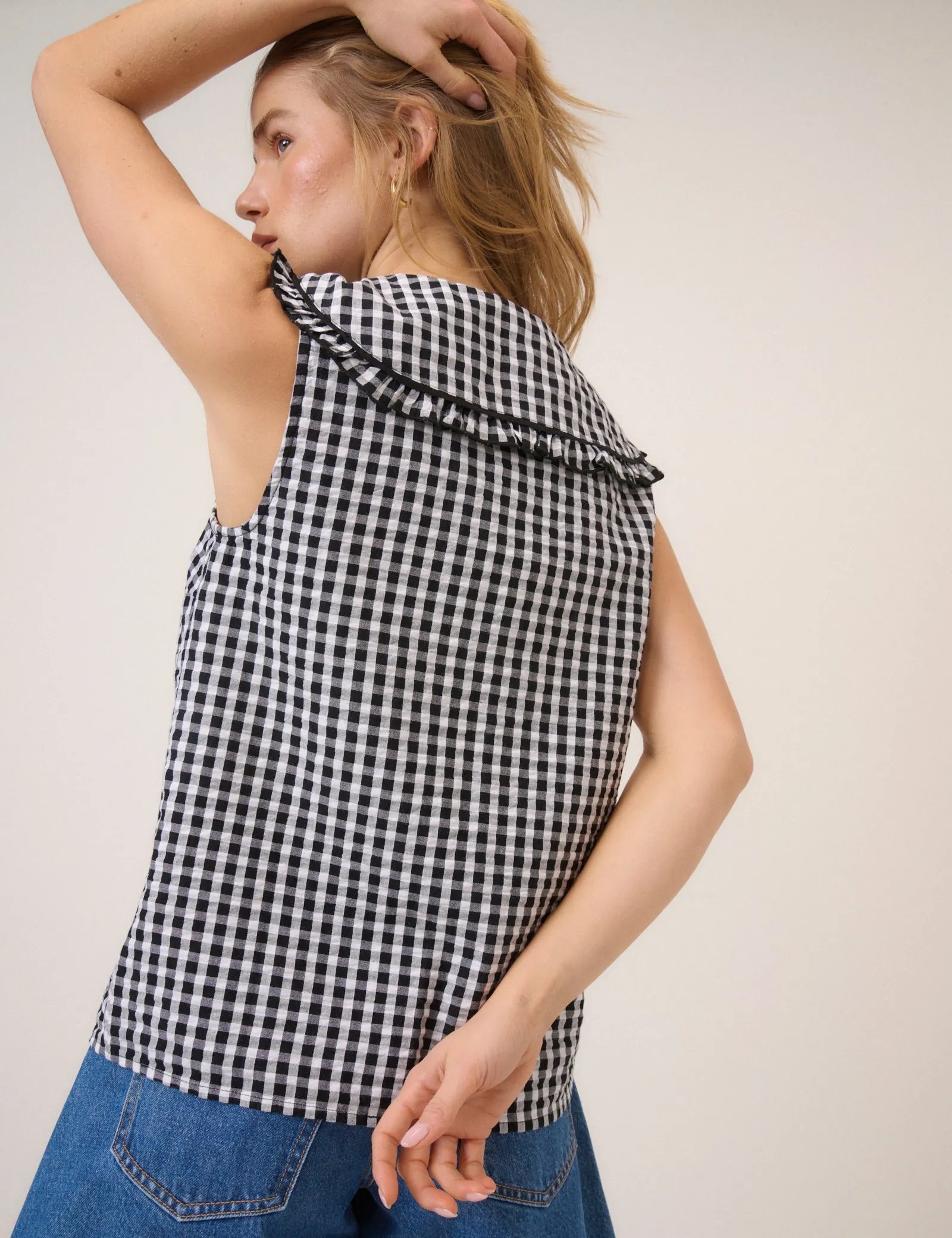 Black Gingham Peter Pan Collar Blouse sold by Nobody's Child product image thumbnail 5