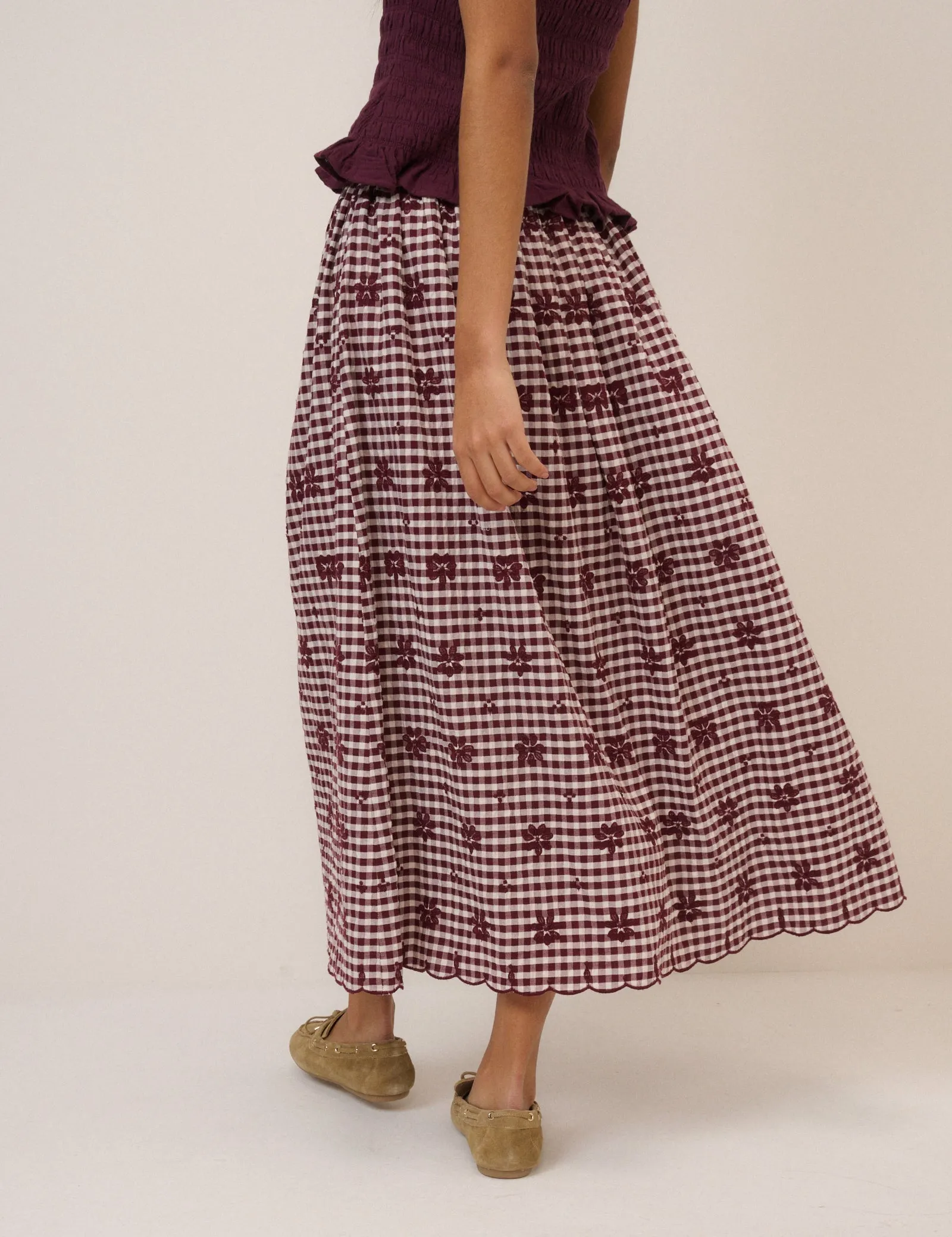Burgundy Gingham Naples Midi Skirt sold by Nobody's Child product image thumbnail 5