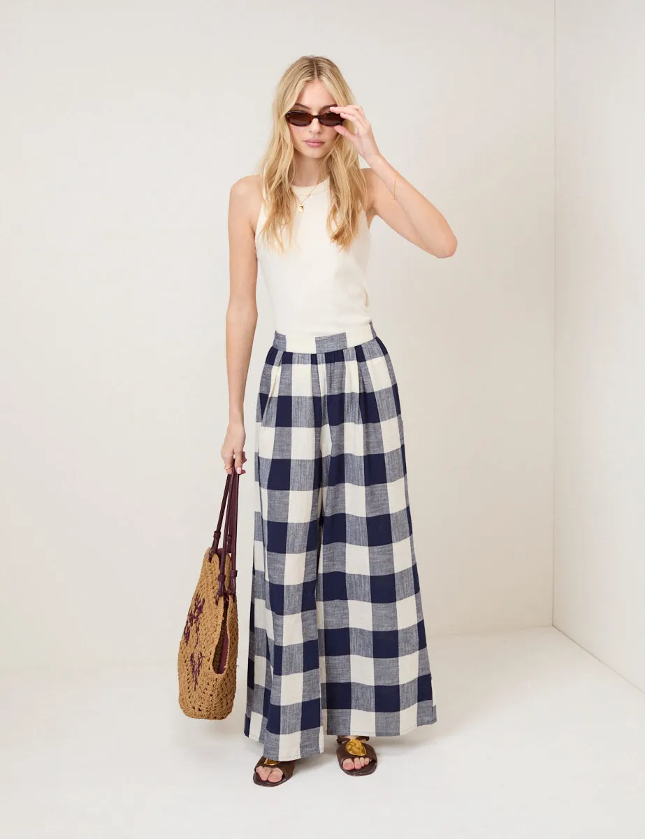 Navy Gingham Wide Leg Trousers sold by Nobody's Child product image thumbnail 4