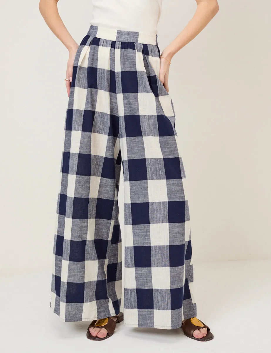 Navy Gingham Wide Leg Trousers sold by Nobody's Child product image thumbnail 2