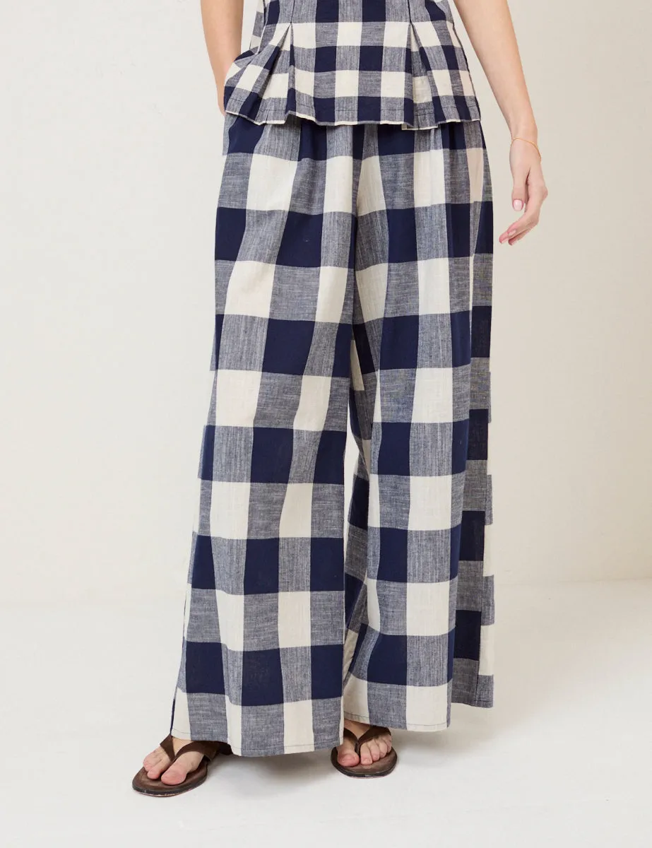Navy Gingham Wide Leg Trousers sold by Nobody's Child product image thumbnail 3