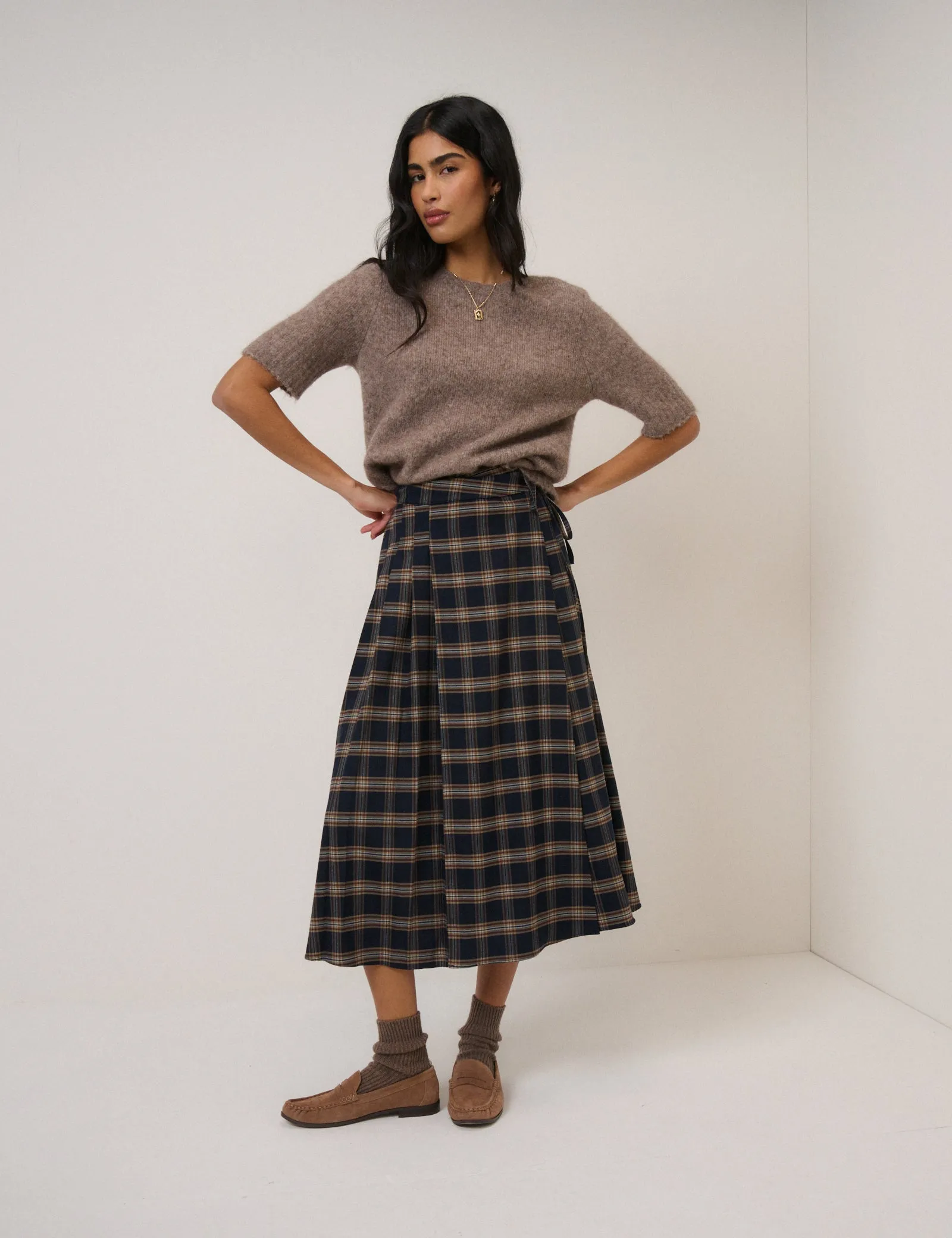 Navy Check Tailored Kilt Midi Skirt sold by Nobody's Child product image thumbnail 2
