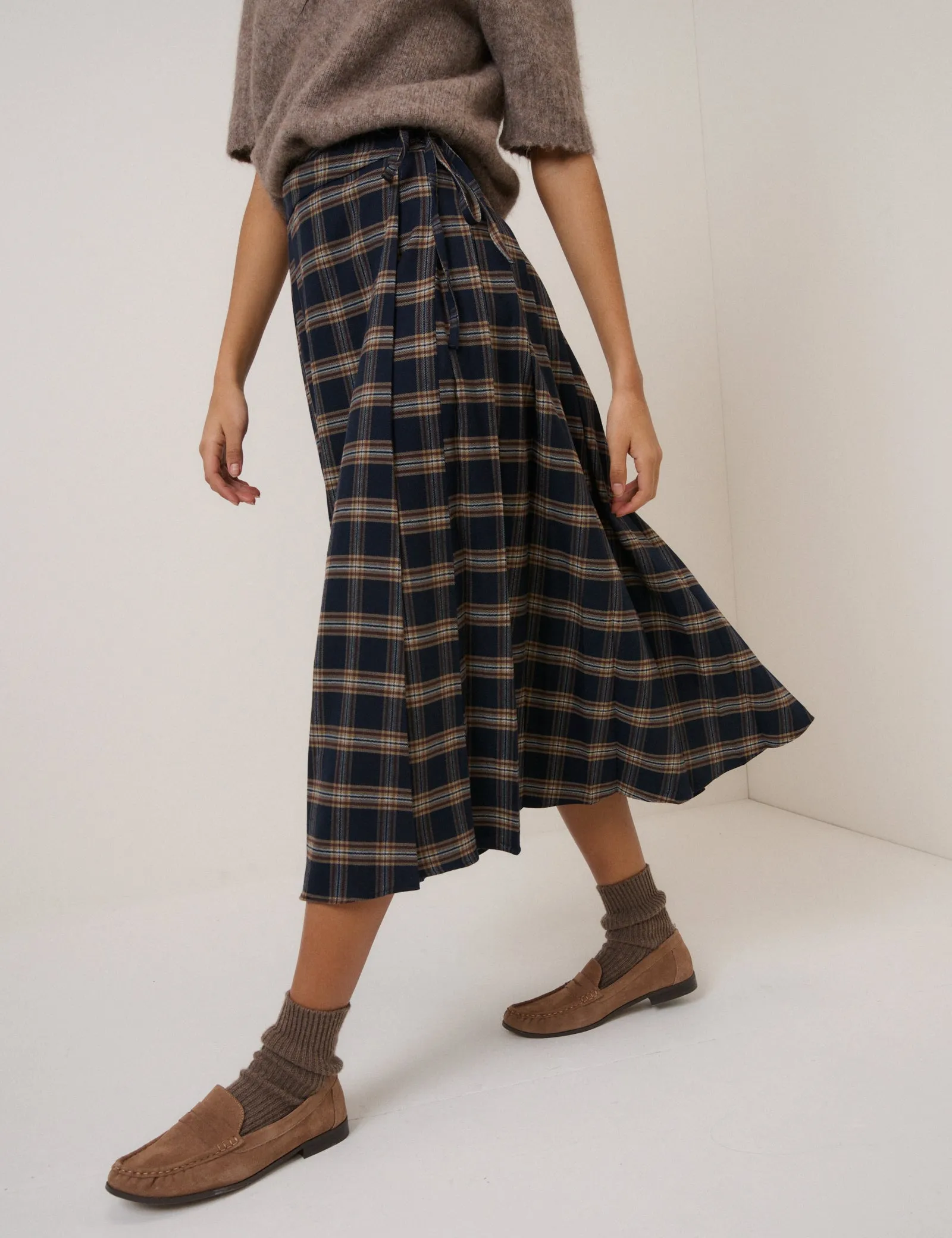 Navy Check Tailored Kilt Midi Skirt sold by Nobody's Child product image thumbnail 3