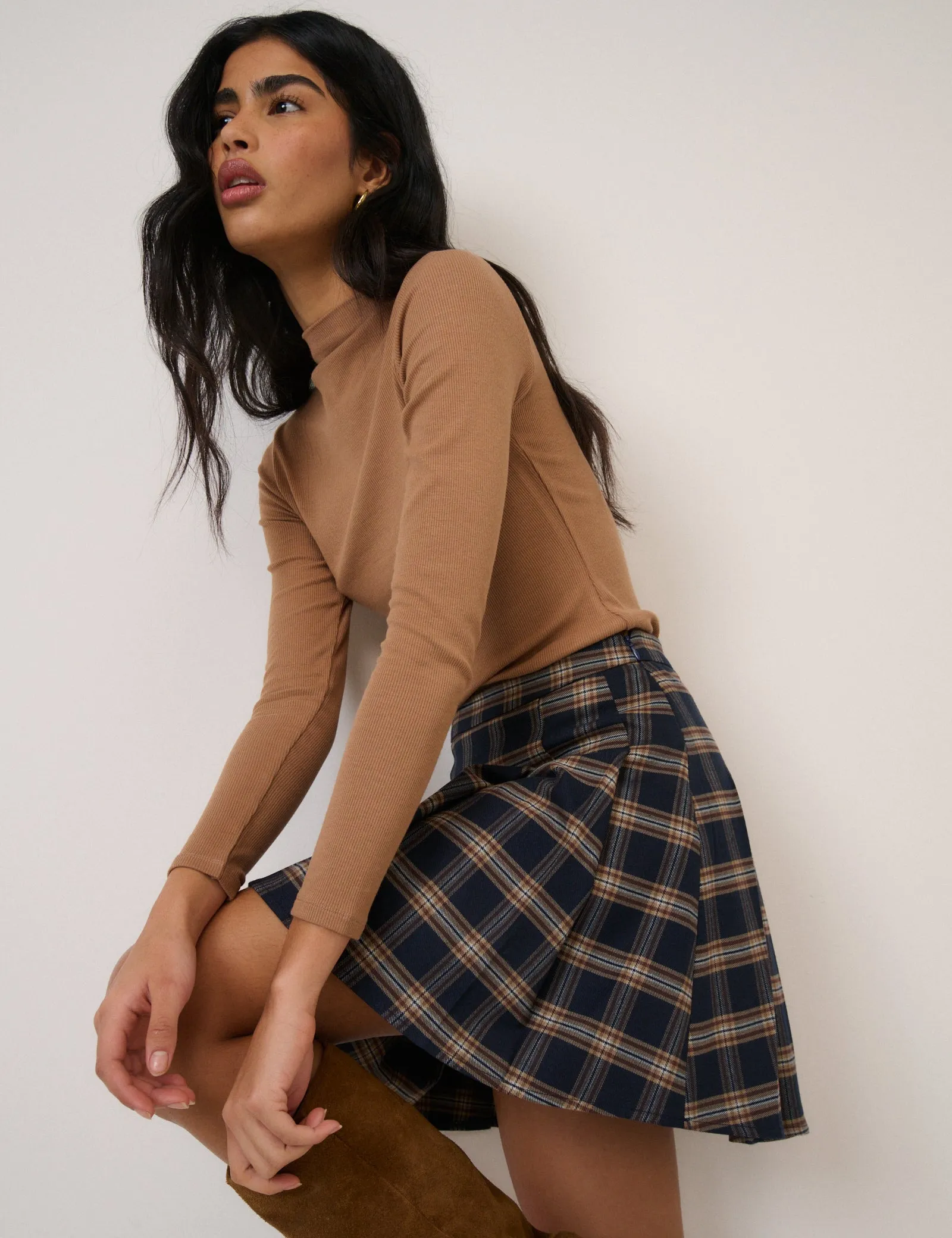 Navy Tartan Check Pleated Mini Skirt sold by Nobody's Child product image thumbnail 5