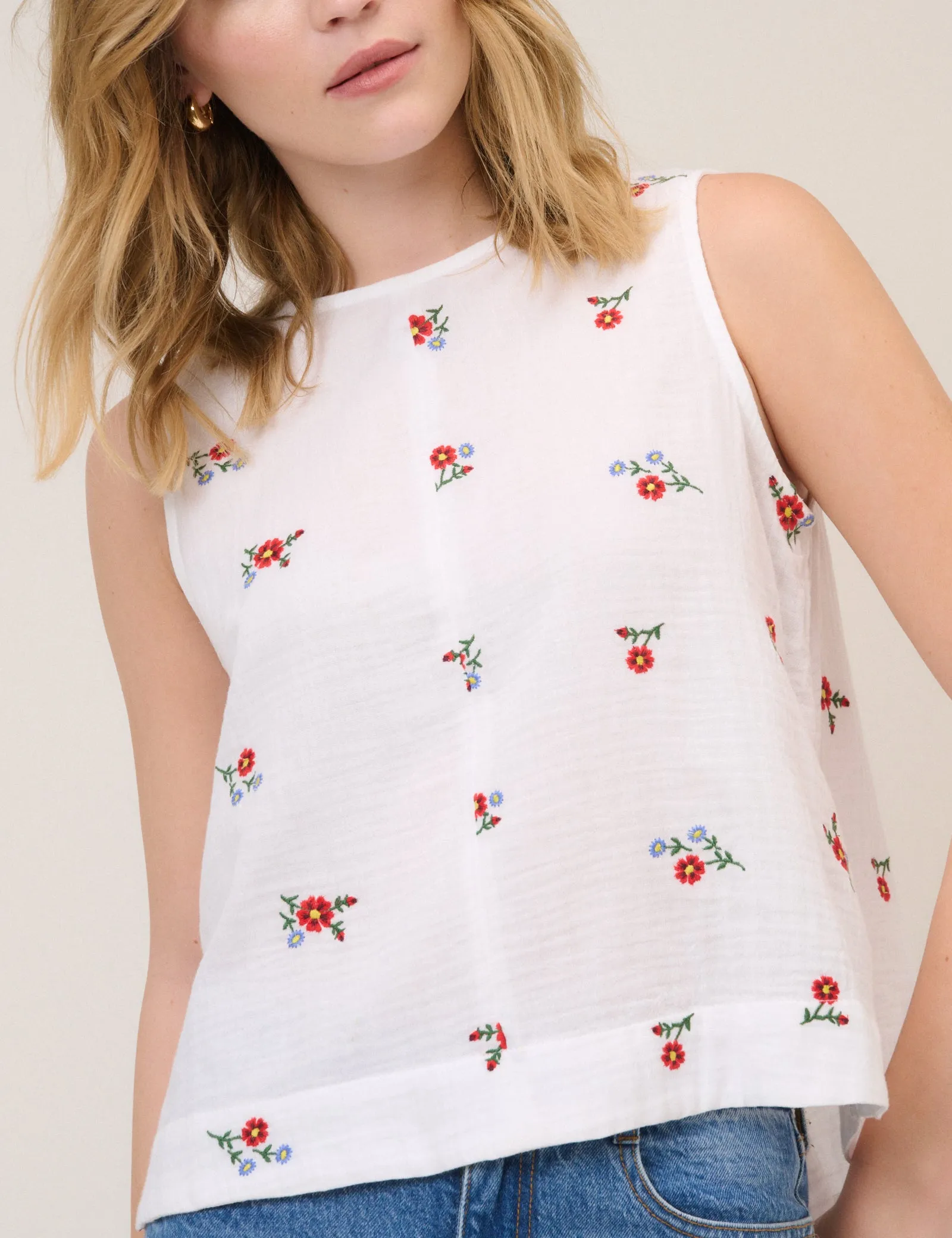 White Floral Embroidered Stirling Top sold by Nobody's Child