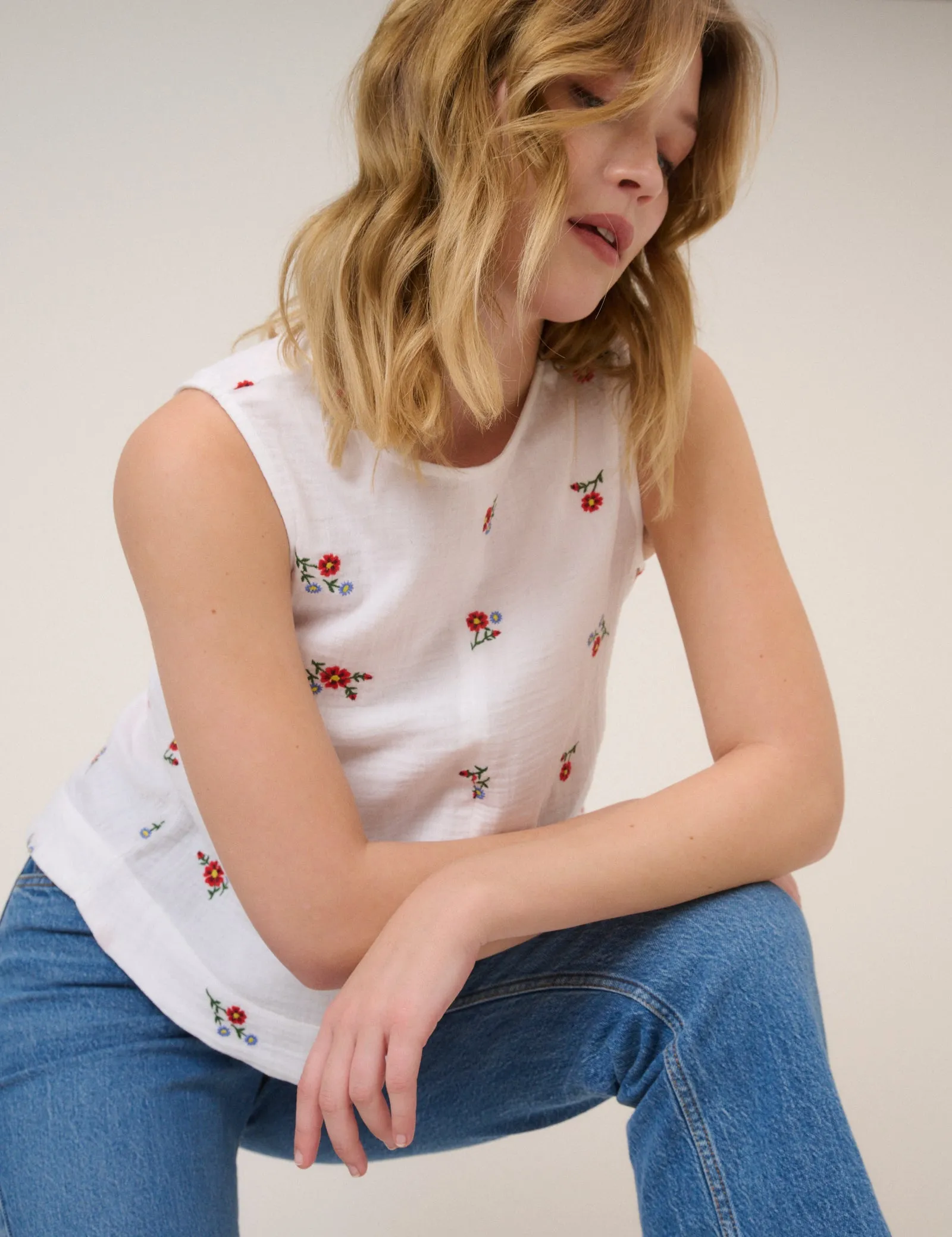 White Floral Embroidered Stirling Top sold by Nobody's Child product image thumbnail 5
