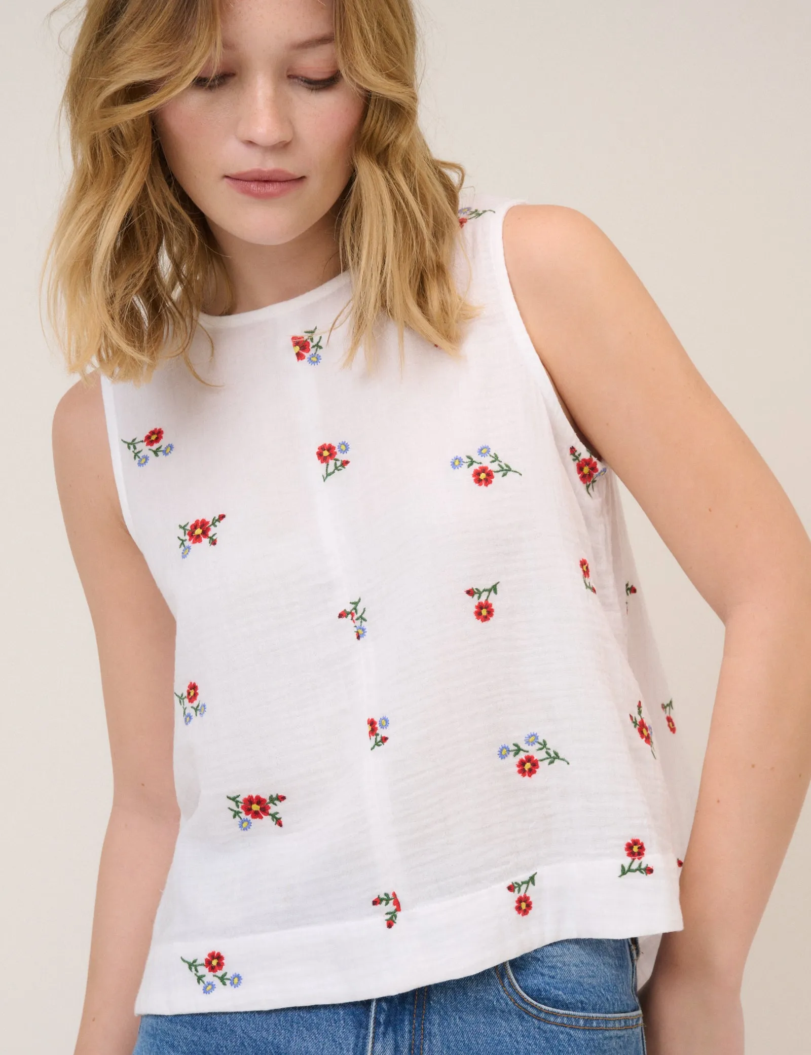 White Floral Embroidered Stirling Top sold by Nobody's Child product image thumbnail 2