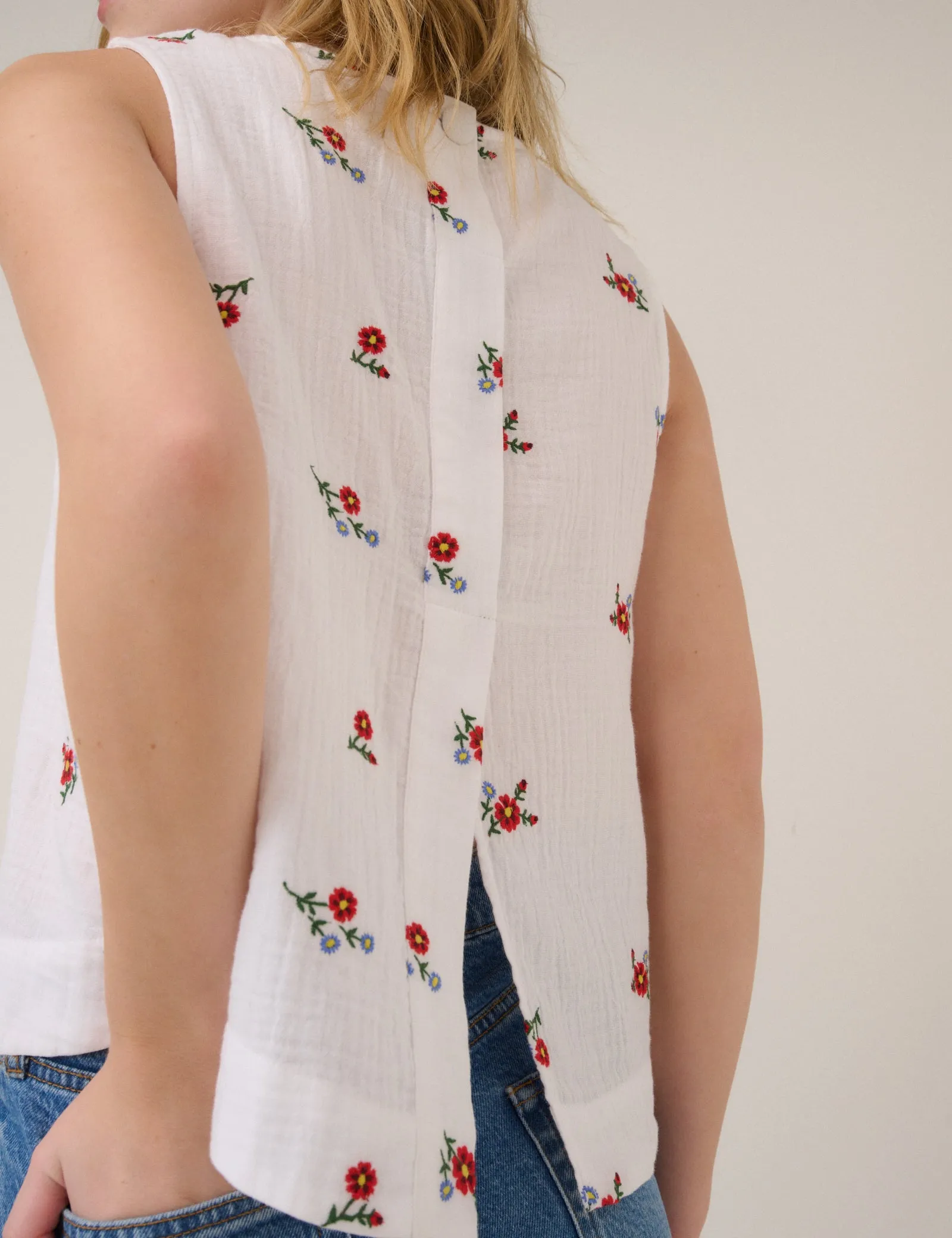 White Floral Embroidered Stirling Top sold by Nobody's Child product image thumbnail 3
