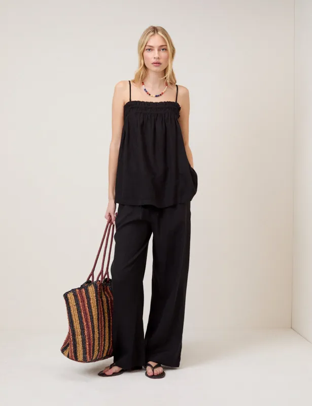 Black Linen-Blend Ruched Bandeau Top sold by Nobody's Child