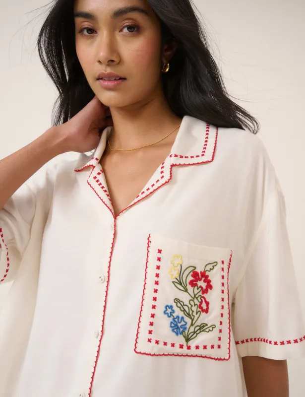 Cream Floral Embroidered Shirt sold by Nobody's Child