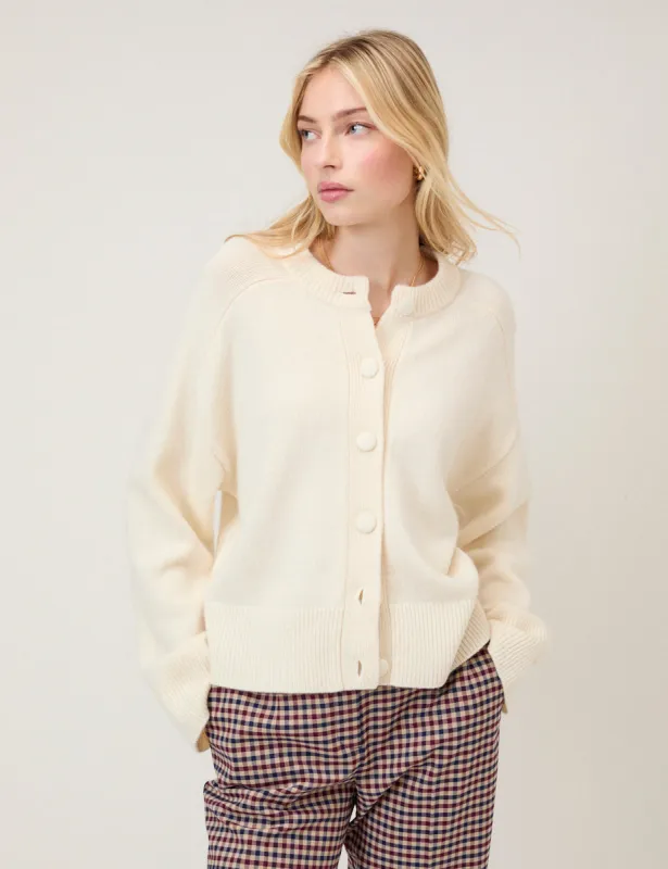 Cream Wool Saddle Shoulder Cardigan sold by Nobody's Child