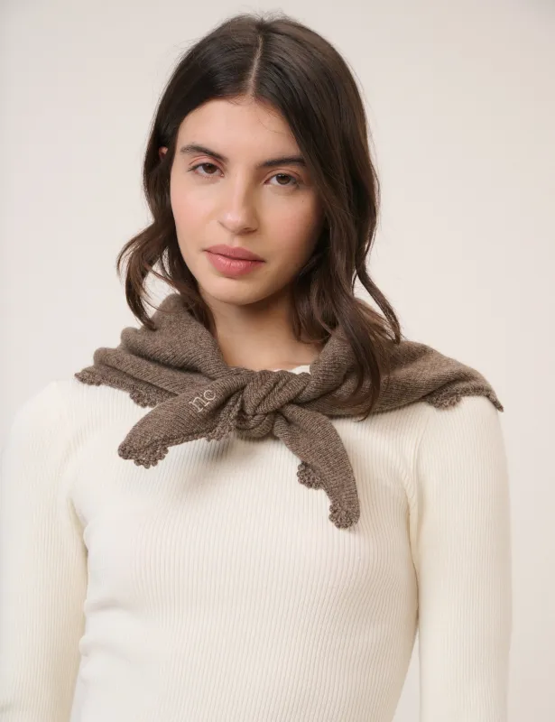 Brown Crochet Trim Triangle Scarf sold by Nobody's Child