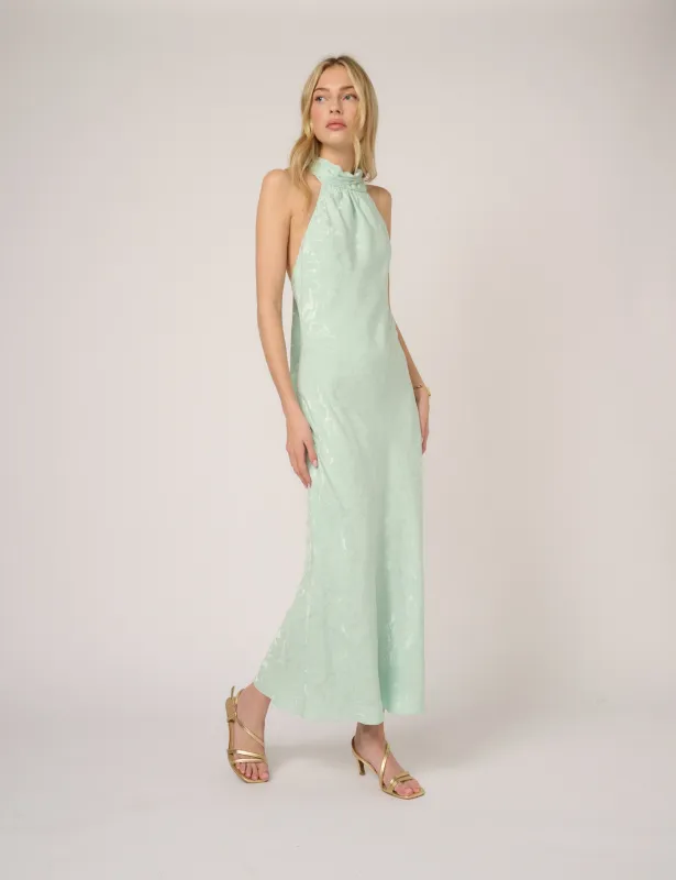 Mint Green Floral Jacquard Fifi Midi Dress made by Nobody's Child