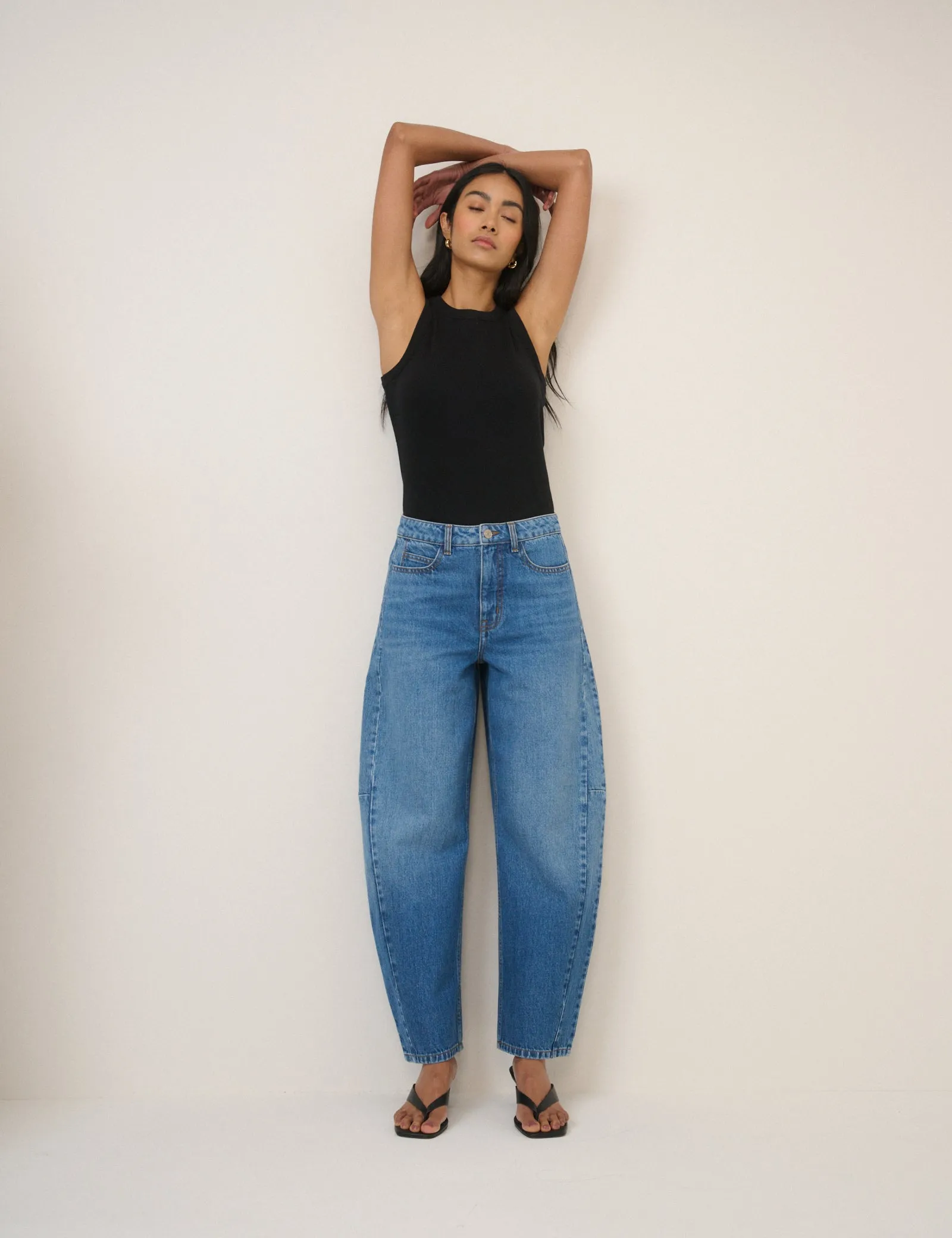 Blue Mid Rise Bethnal Barrel Leg Jeans sold by Nobody's Child product image thumbnail 4