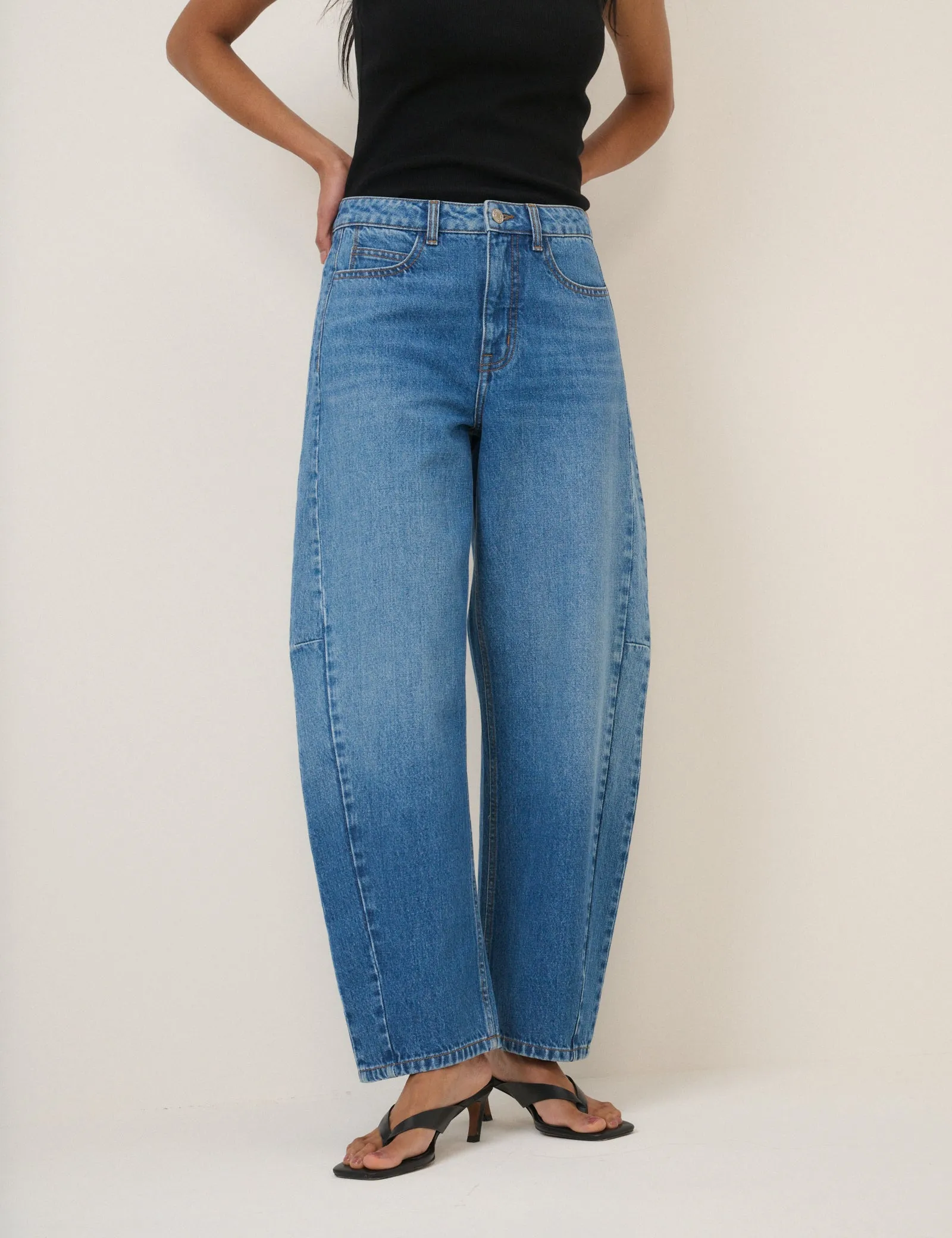 Blue Mid Rise Bethnal Barrel Leg Jeans sold by Nobody's Child product image thumbnail 2