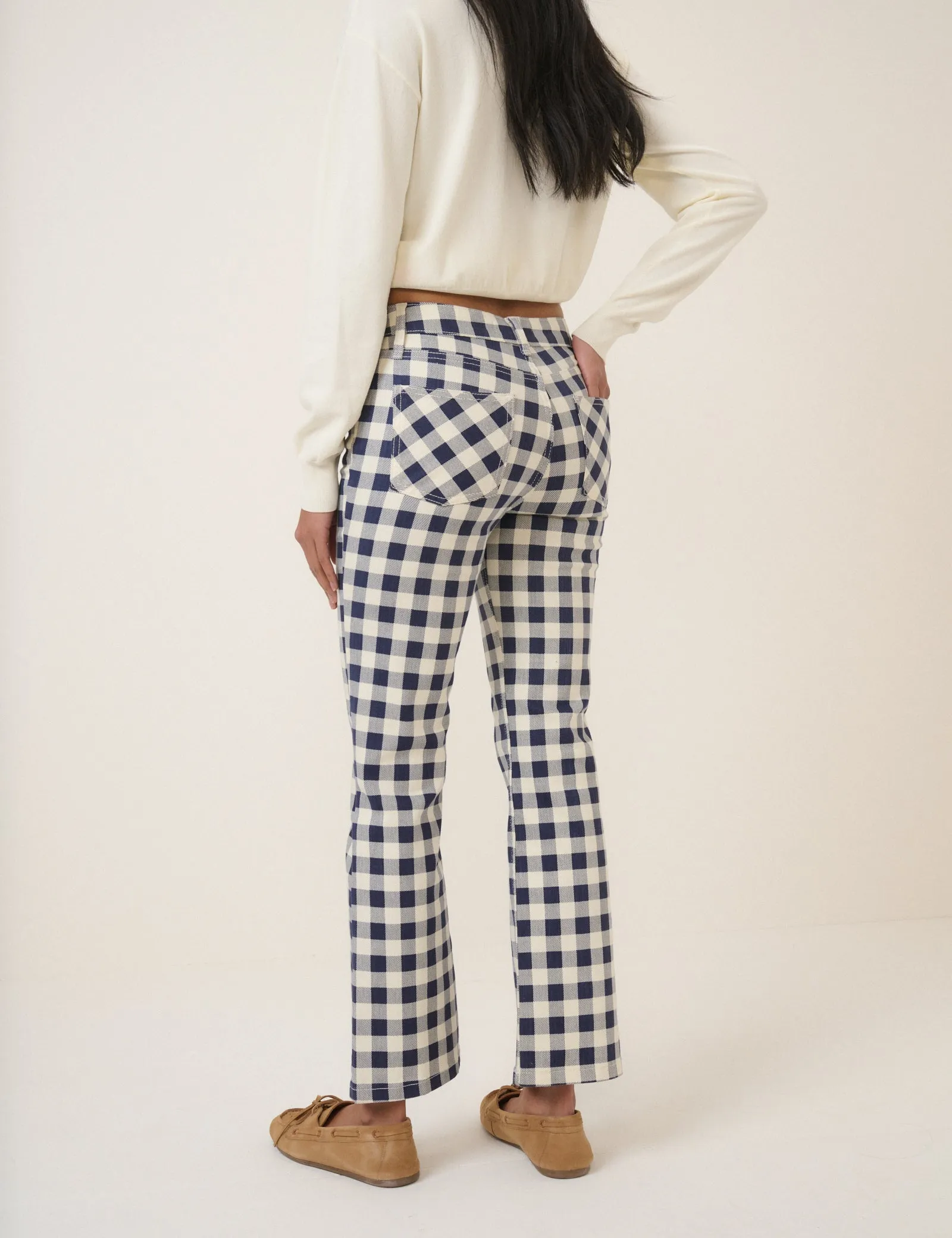 Navy Gingham Angel Kick Flare Jeans sold by Nobody's Child product image thumbnail 5