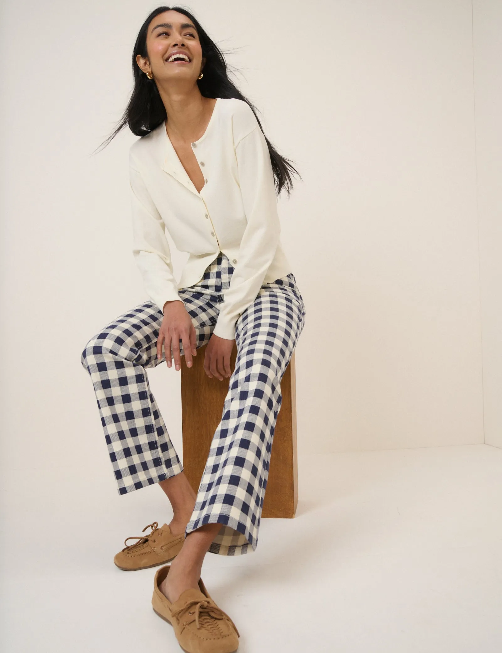 Navy Gingham Angel Kick Flare Jeans sold by Nobody's Child product image thumbnail 3