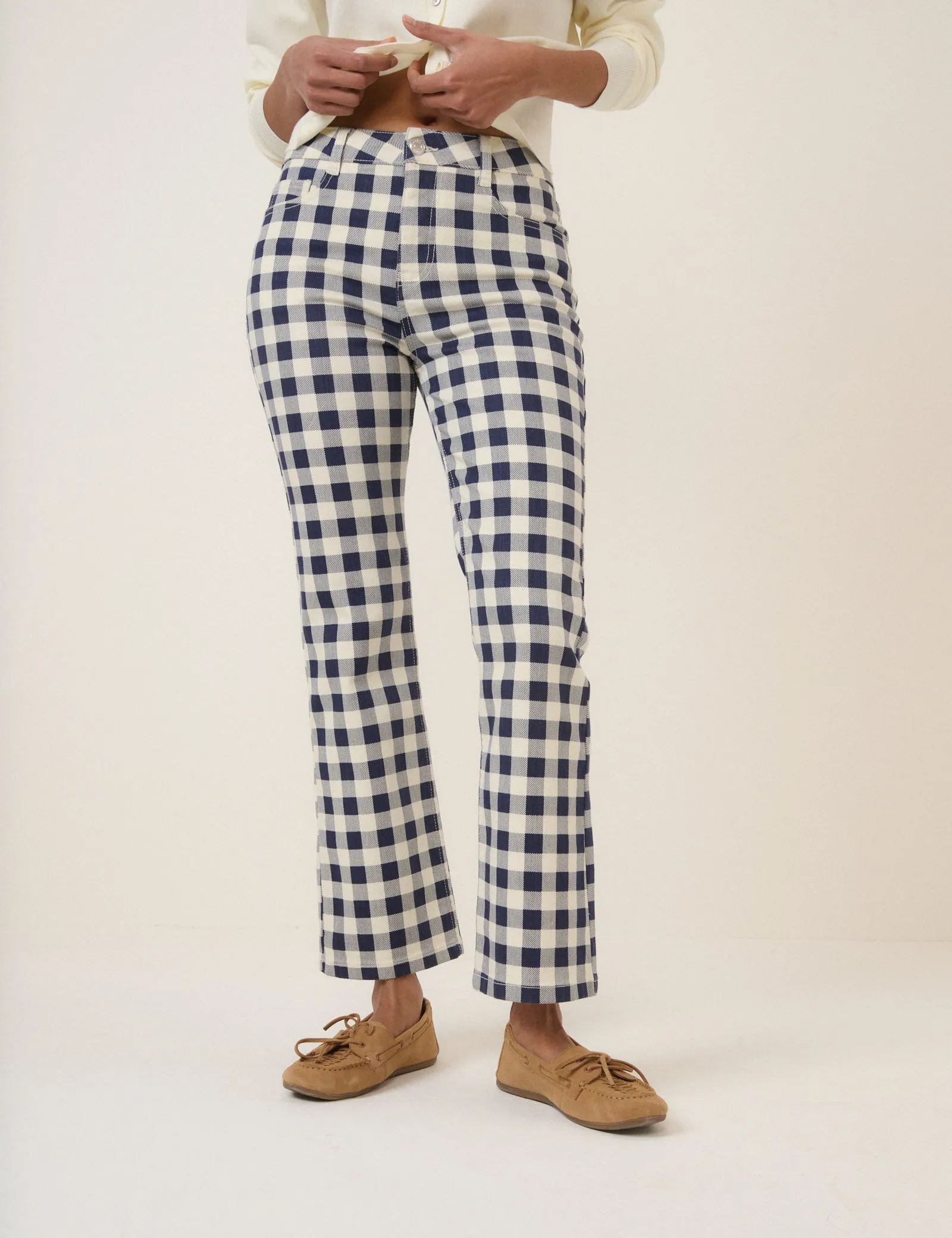 Navy Gingham Angel Kick Flare Jeans sold by Nobody's Child product image thumbnail 4