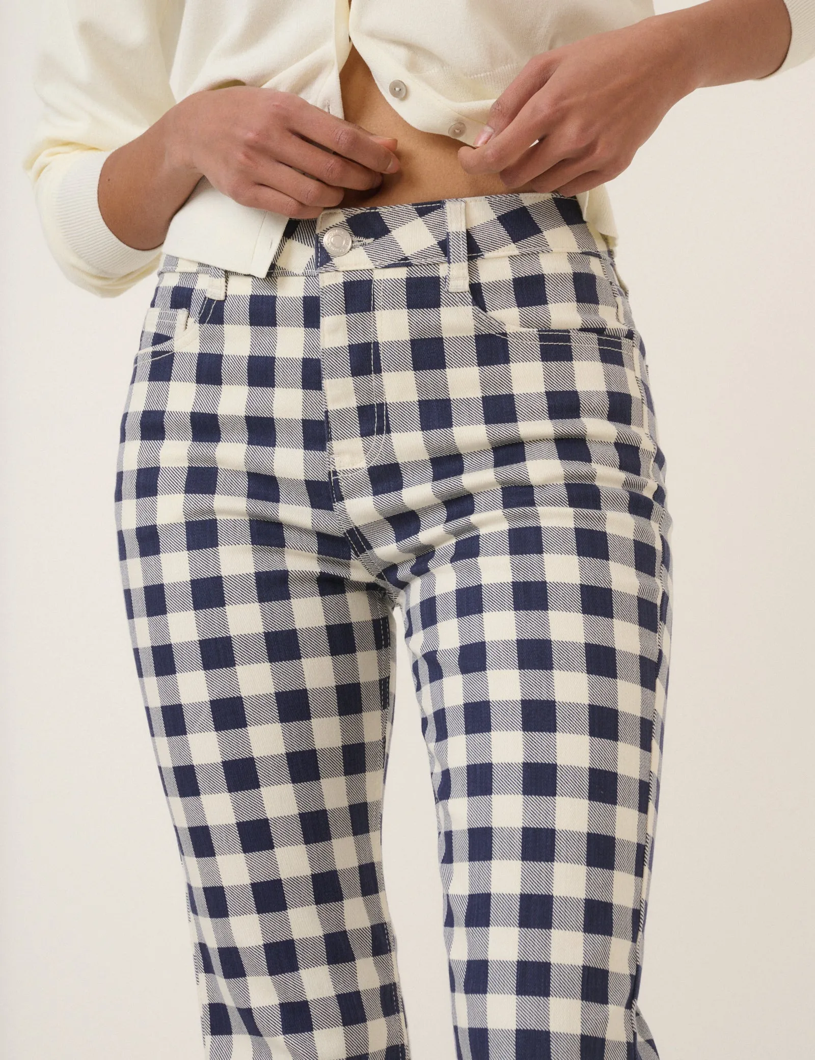 Navy Gingham Angel Kick Flare Jeans sold by Nobody's Child product image thumbnail 2