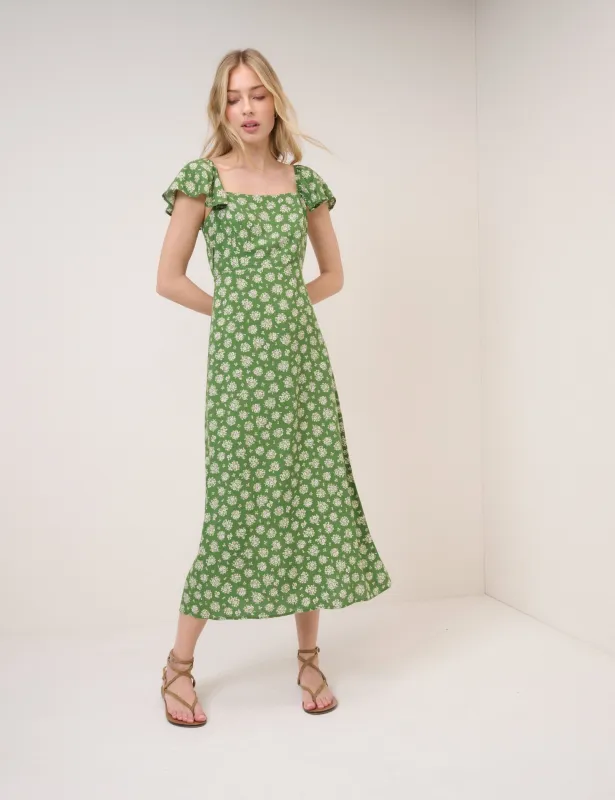 Green Floral Elsie Midi Dress sold by Nobody's Child